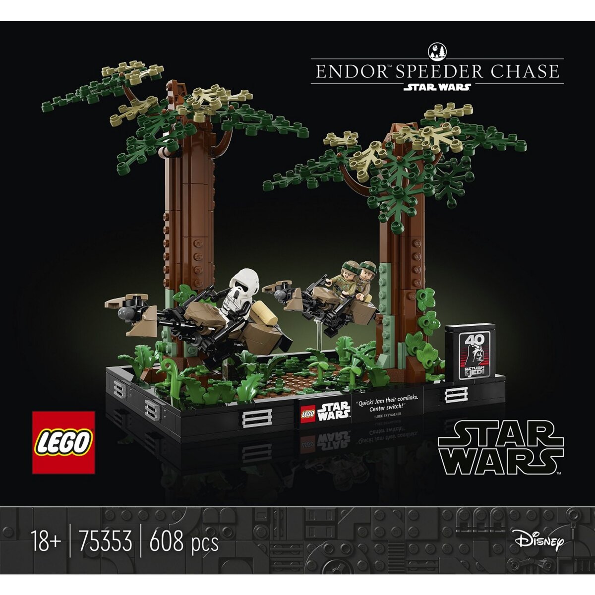 LEGO Star Wars 75353 Diorama de la Course-Poursuite en Speeder sur Endor, Maquette avec Luke Skywalker, Princesse Leia et Scout Trooper plus Speeder Bikes, Collection Le Retour du Jedi