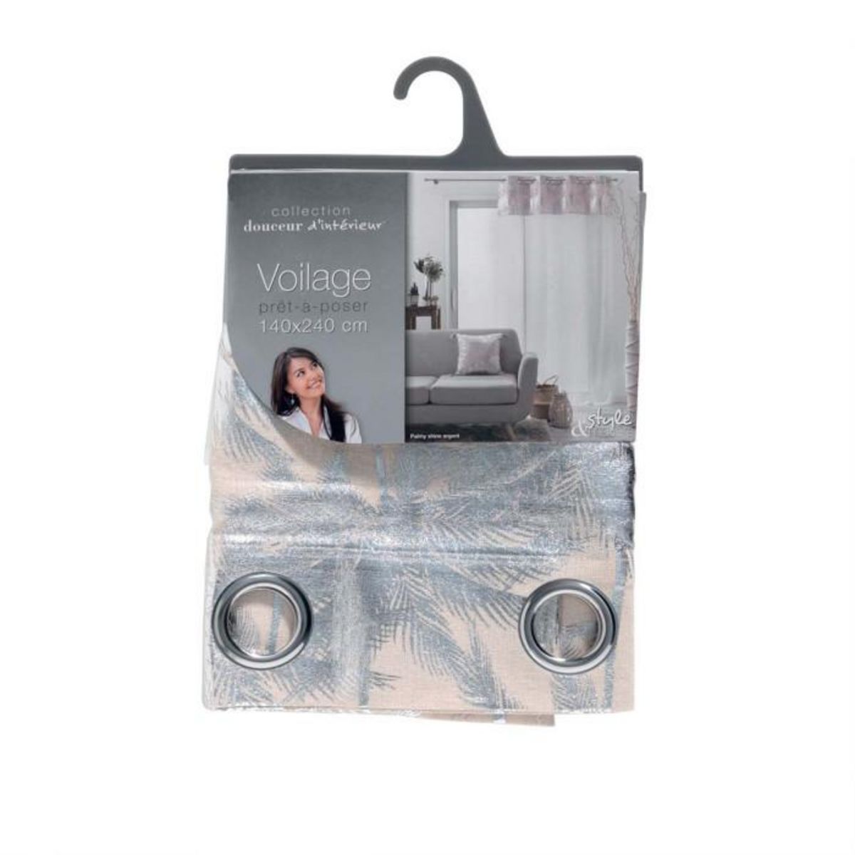 Paris Prix Rideau Voilage à Œillets  Palmy Shine  140x240cm Argent