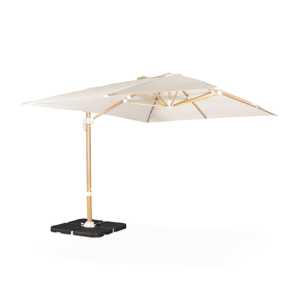 SWEEEK Parasol déporté rectangulaire 3x4m - Wimereux - Parasol excentré inclinable dans 5 positions, rotatif à 360° + Dalles à lester 50x50cm