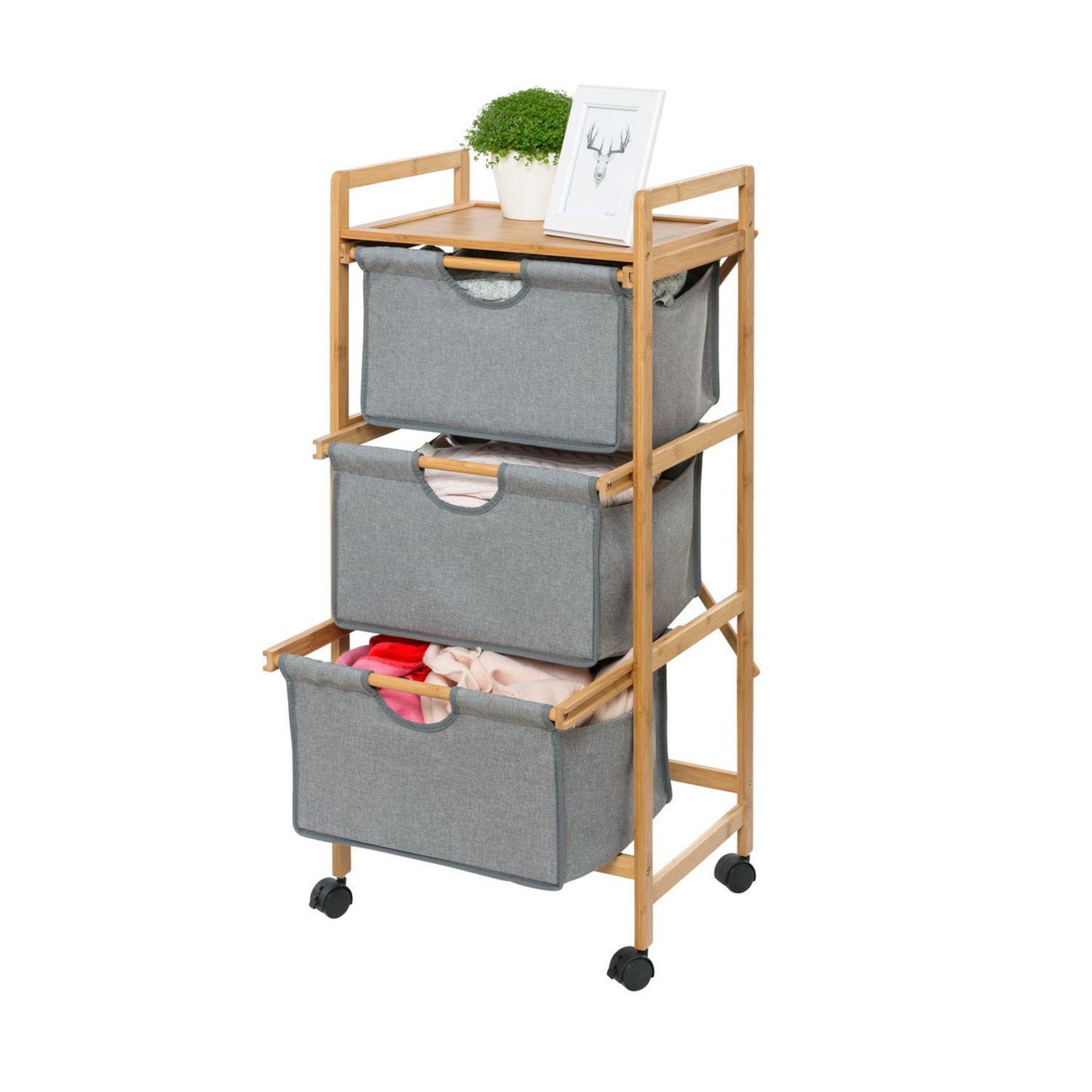 Voir la diapositive 2 : Wenko Etagère de salle de bain en bambou 3 tiroirs - h. 96 cm - gris