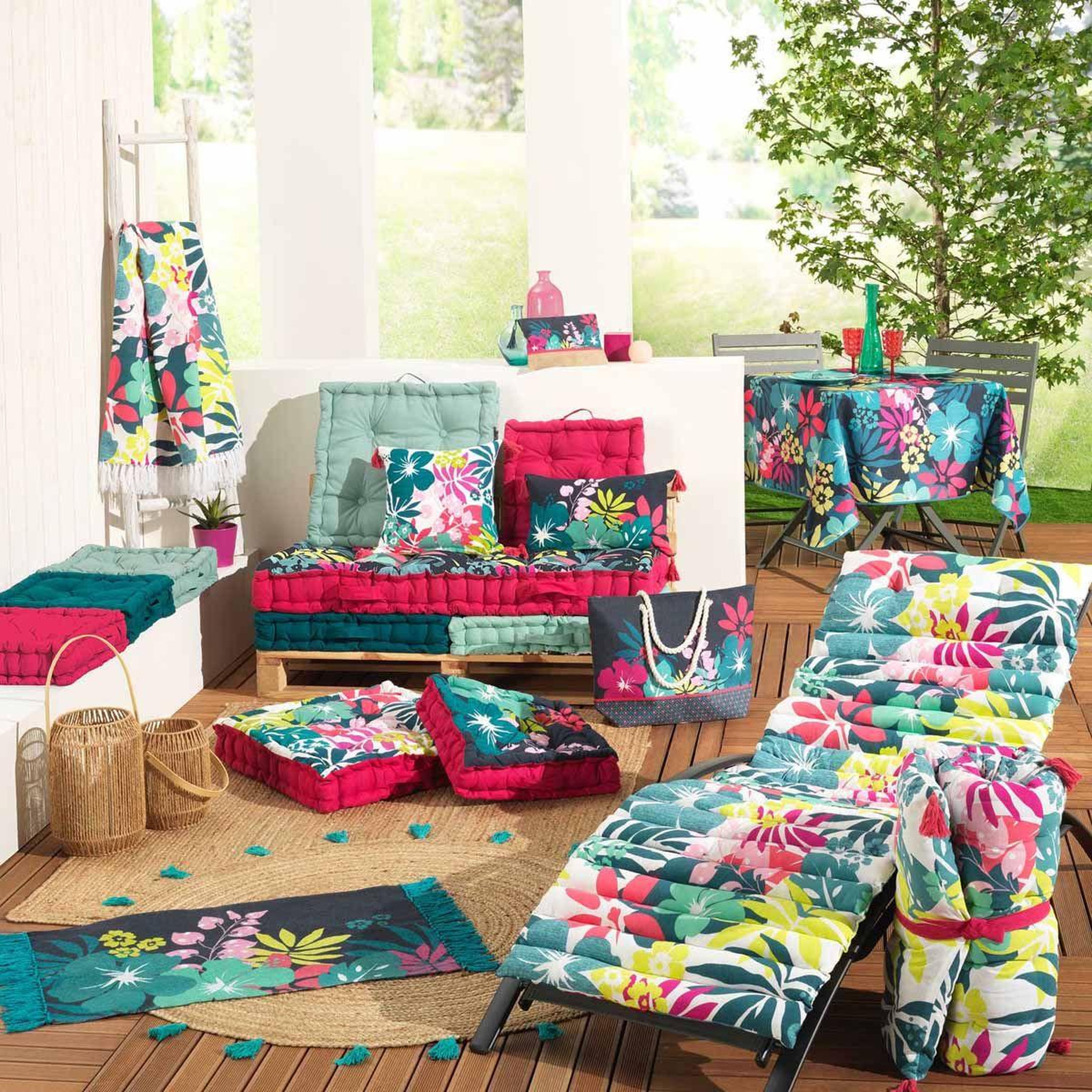 Voir la diapositive 2 : Douceur d'Intérieur Tapis imprimé à franges  hawaï  50x80cm bleu