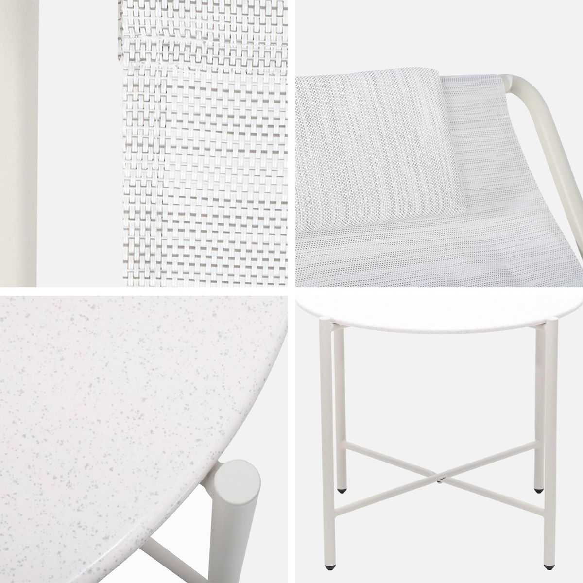 SWEEEK Set de 2 fauteuils relax beige avec table ronde. acier et textilène - Salina