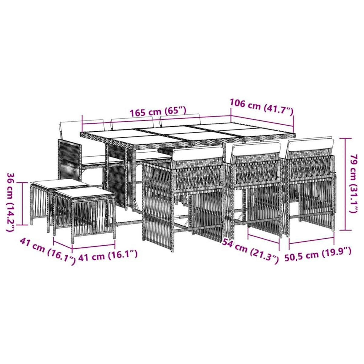 VIDAXL Ensemble a manger de jardin 11 pcs coussins noir resine tressee