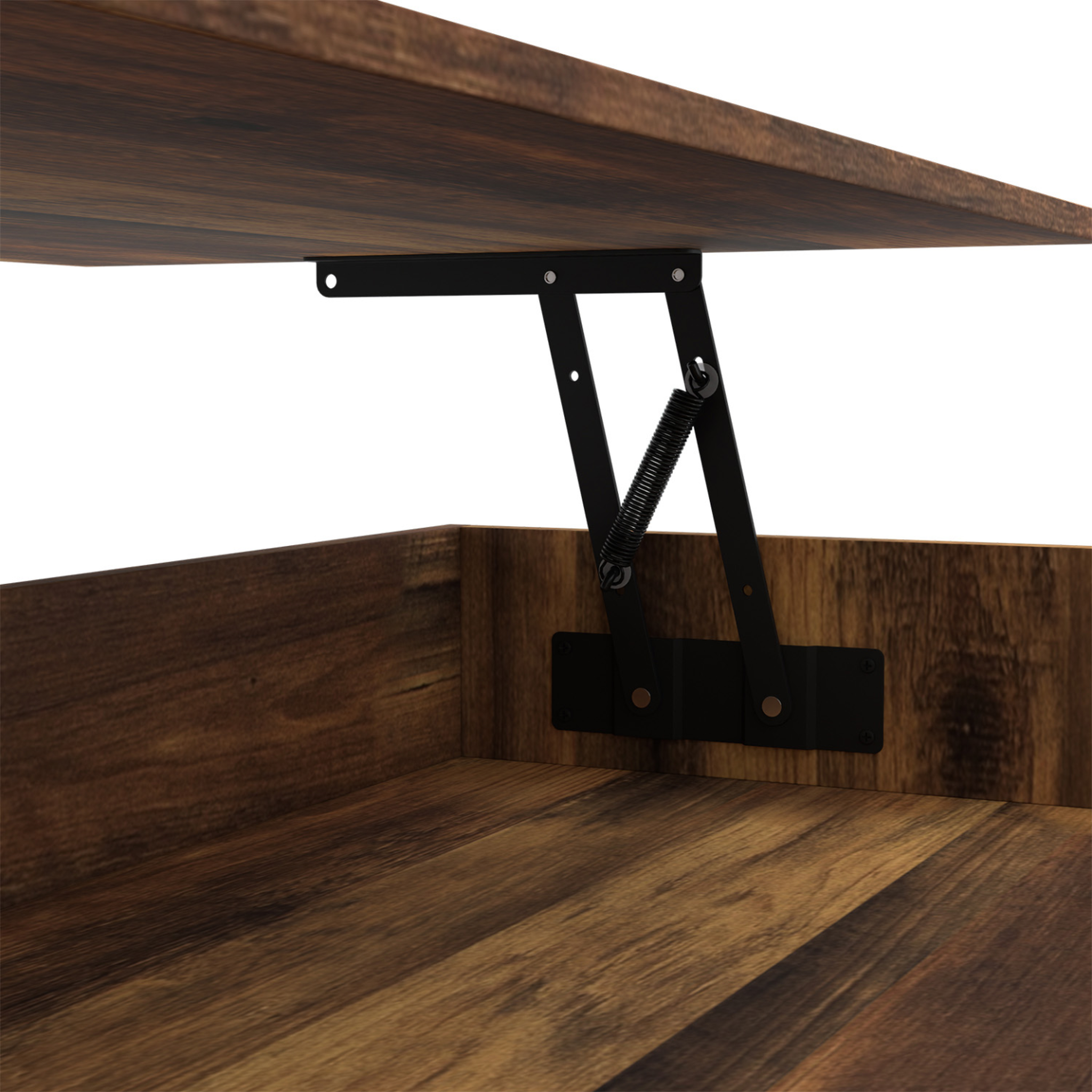 Voir la diapositive 6 : ID MARKET Table basse plateau relevable rectangulaire eden bois foncé effet vieilli et noir