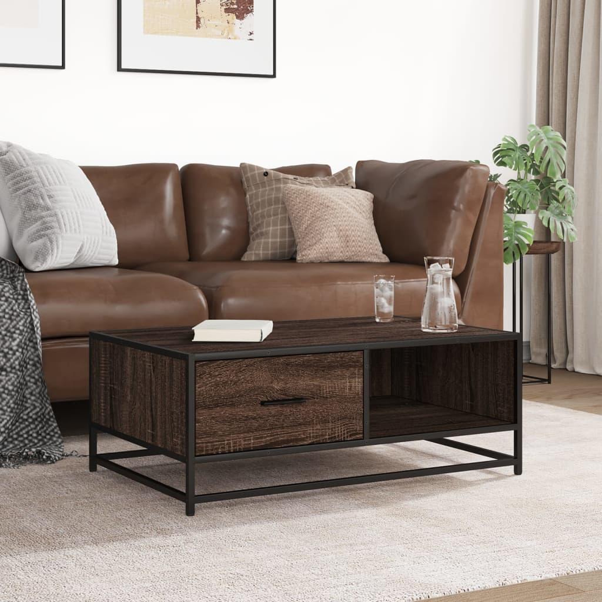 Voir la diapositive 3 : VIDAXL Table basse chene marron 90x57x35 cm bois d'ingenierie et metal
