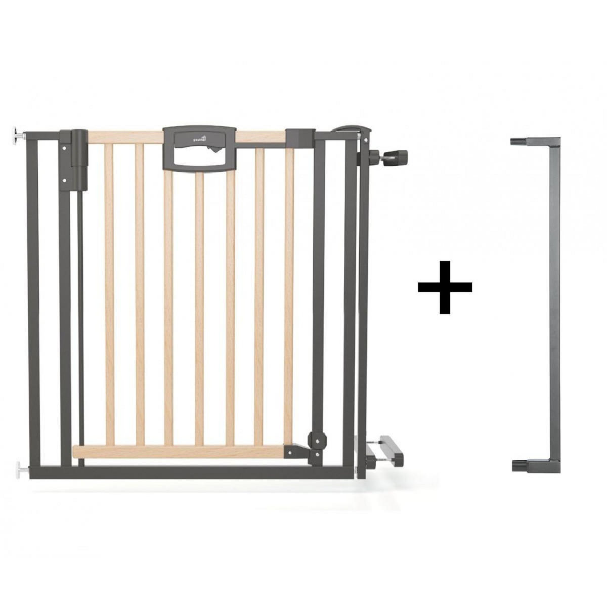 GEUTHER Barrière d'Escalier à Pression Easylock Plus en Bois et Métal - 92 cm à 100,5 cm - Couleur Nature et Noir