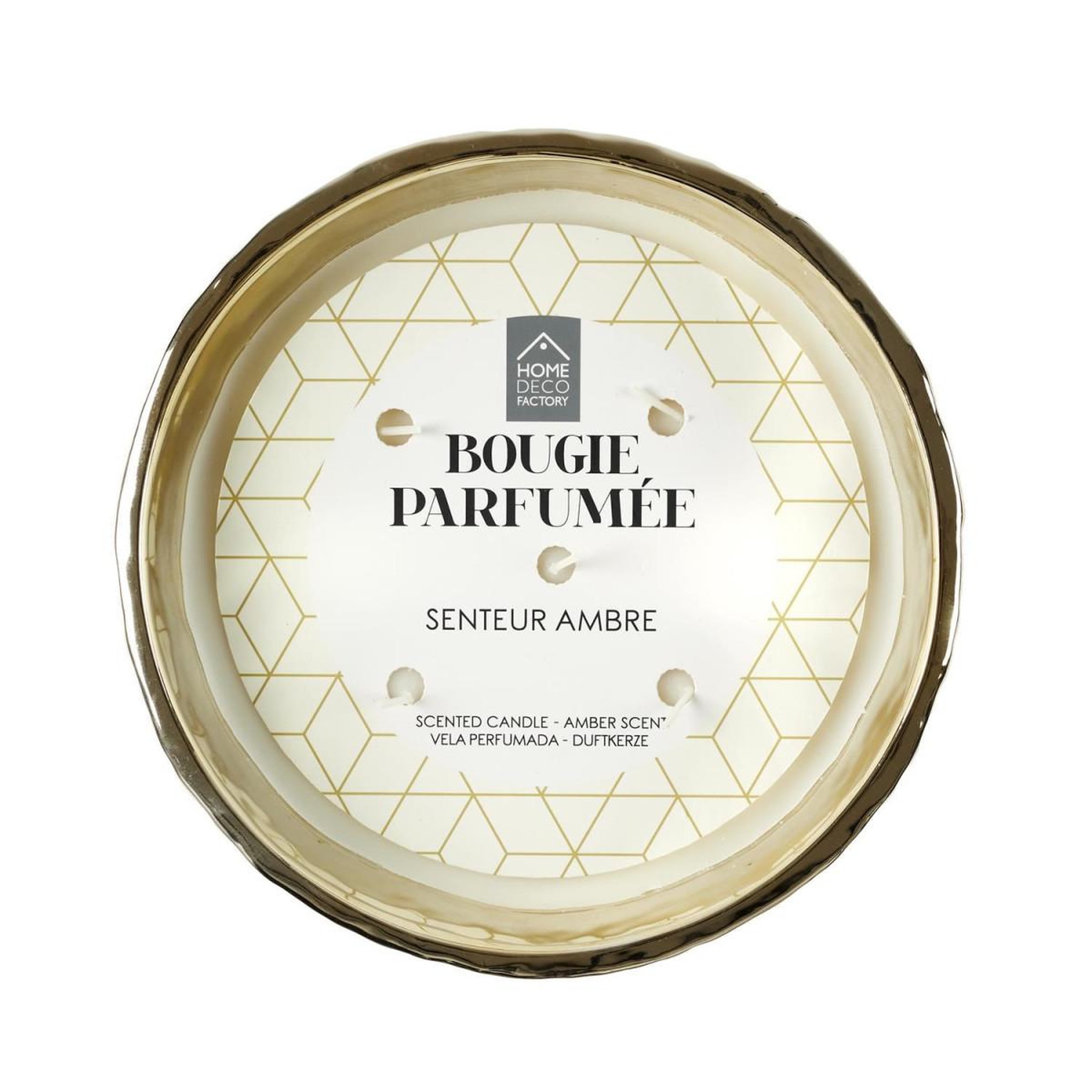 Voir la diapositive 3 : The Home Deco Factory Bougie parfumée 5 mèches  martelé or  21cm ambre