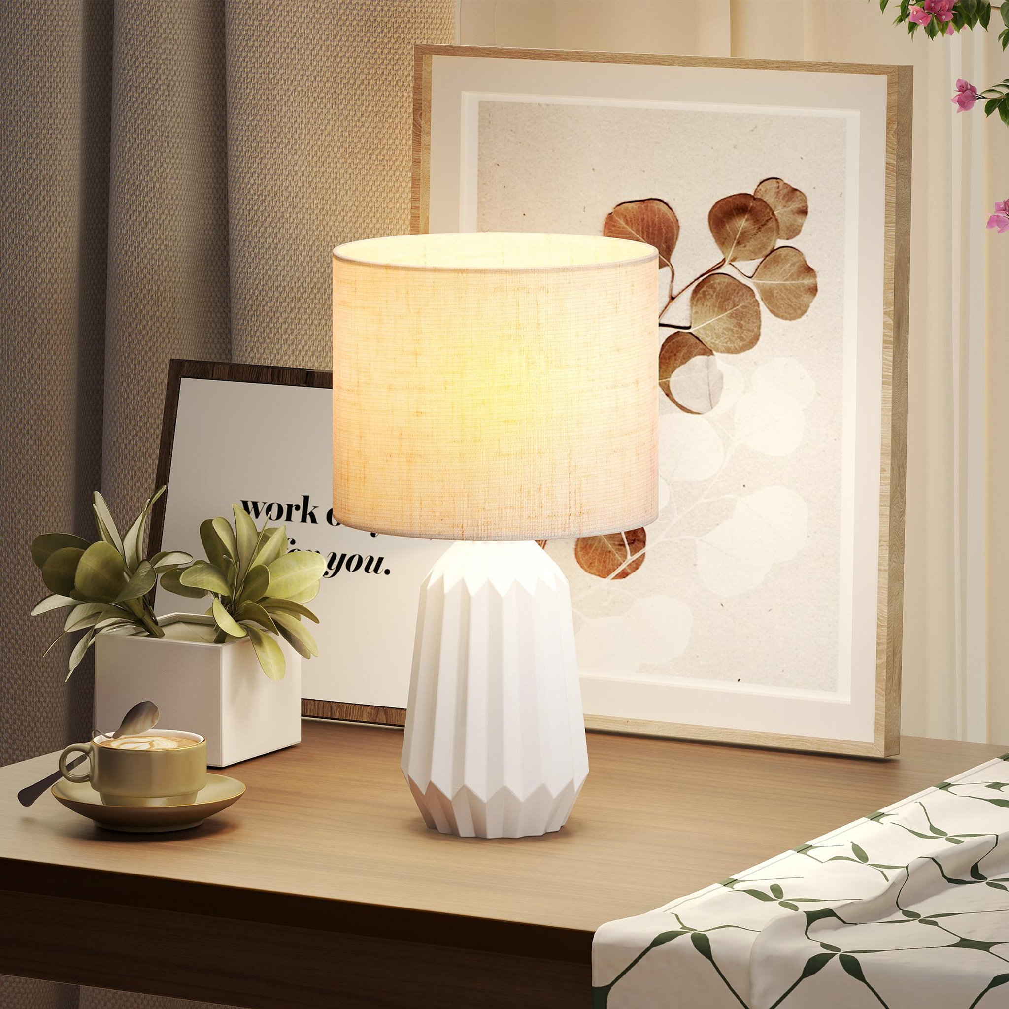 Voir la diapositive 4 : HOMCOM Lampe de table design néo-rétro céramique géométrique lin