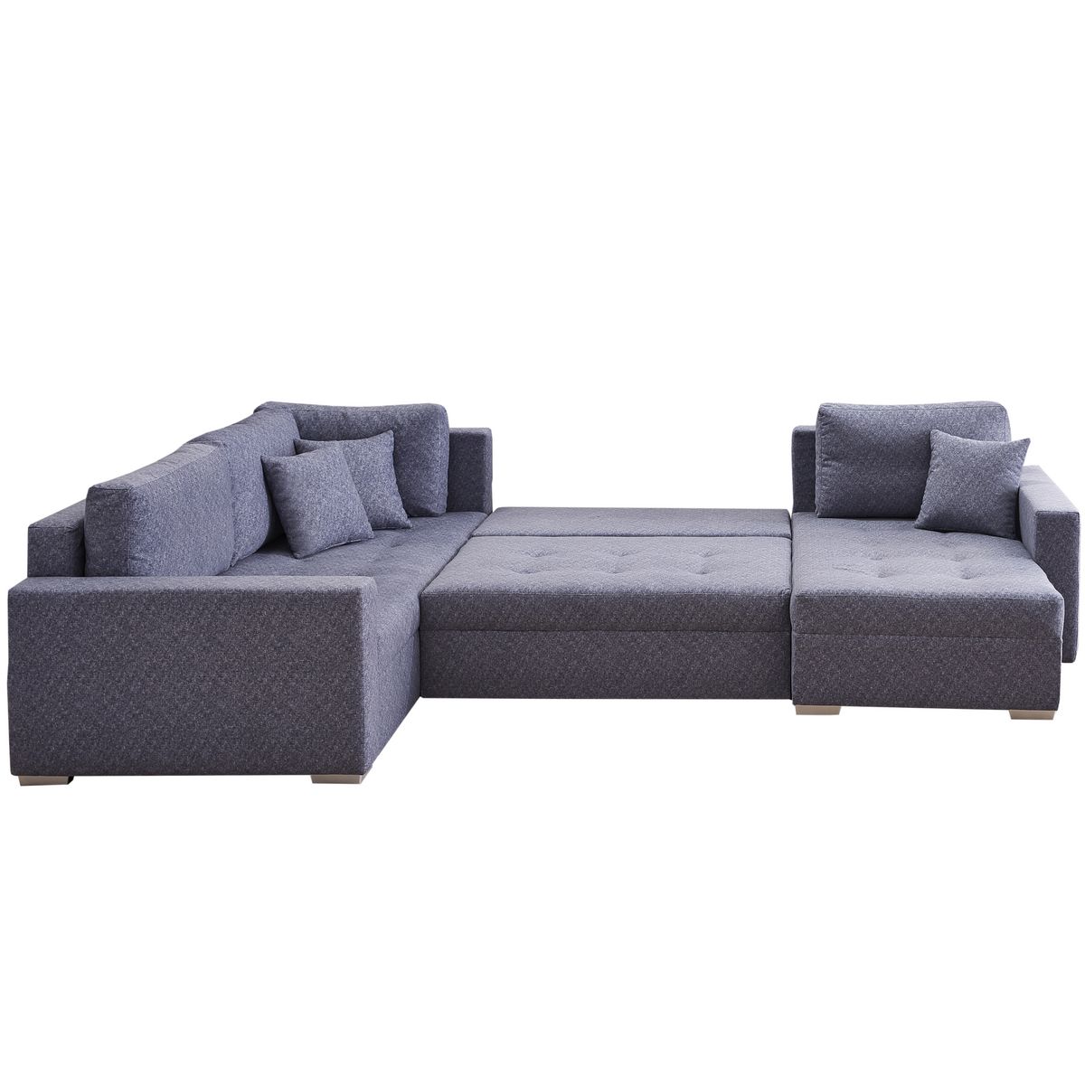 Canapé d'angle gauche convertible panoramique 5 places tissu avec coffre MAGNUS