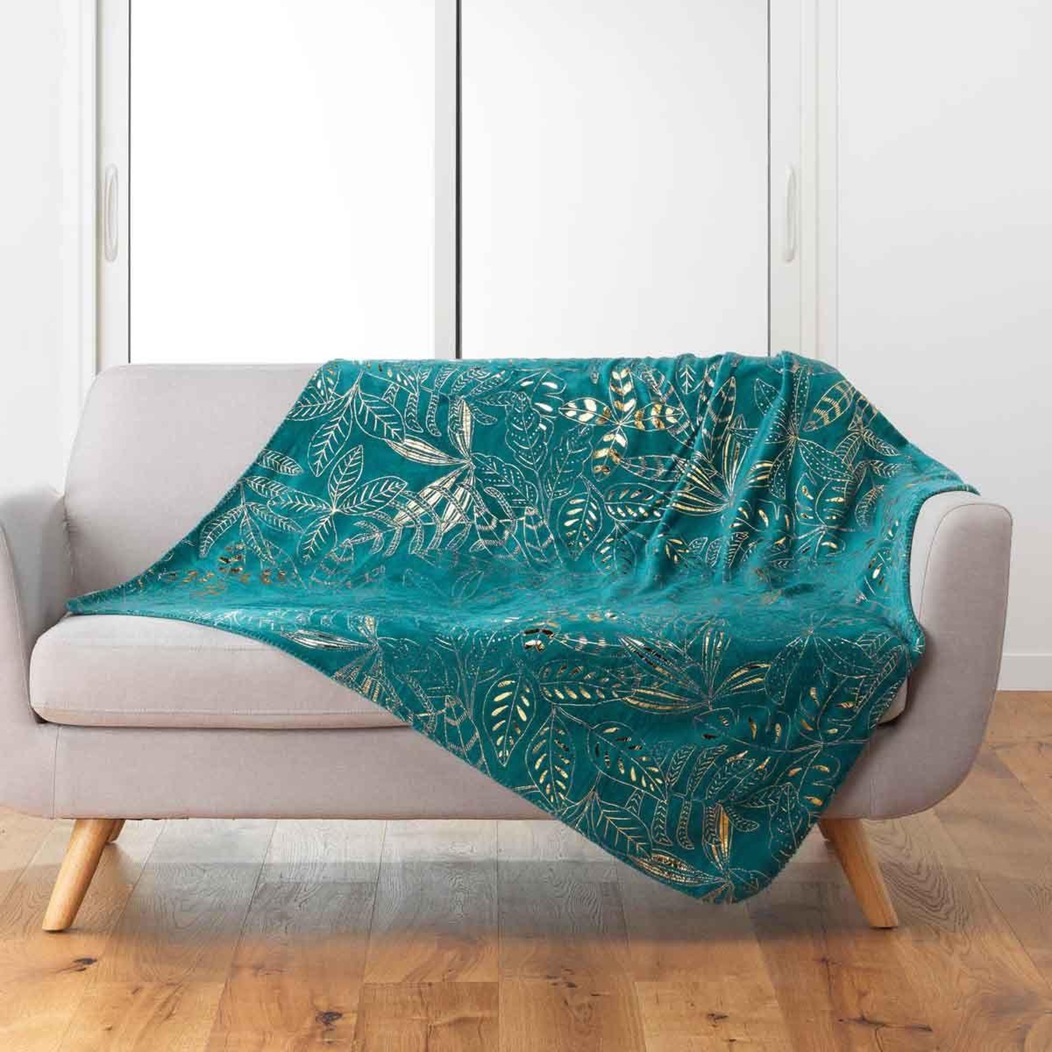 Voir la diapositive 1 : Douceur d'Intérieur Plaid flanelle imprimé  belflor  125x150cm émeraude