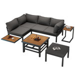 MERAX Salon de jardin 4 places en fer avec 2 canapés pouf, table extensible, coussins mousse HD, gris