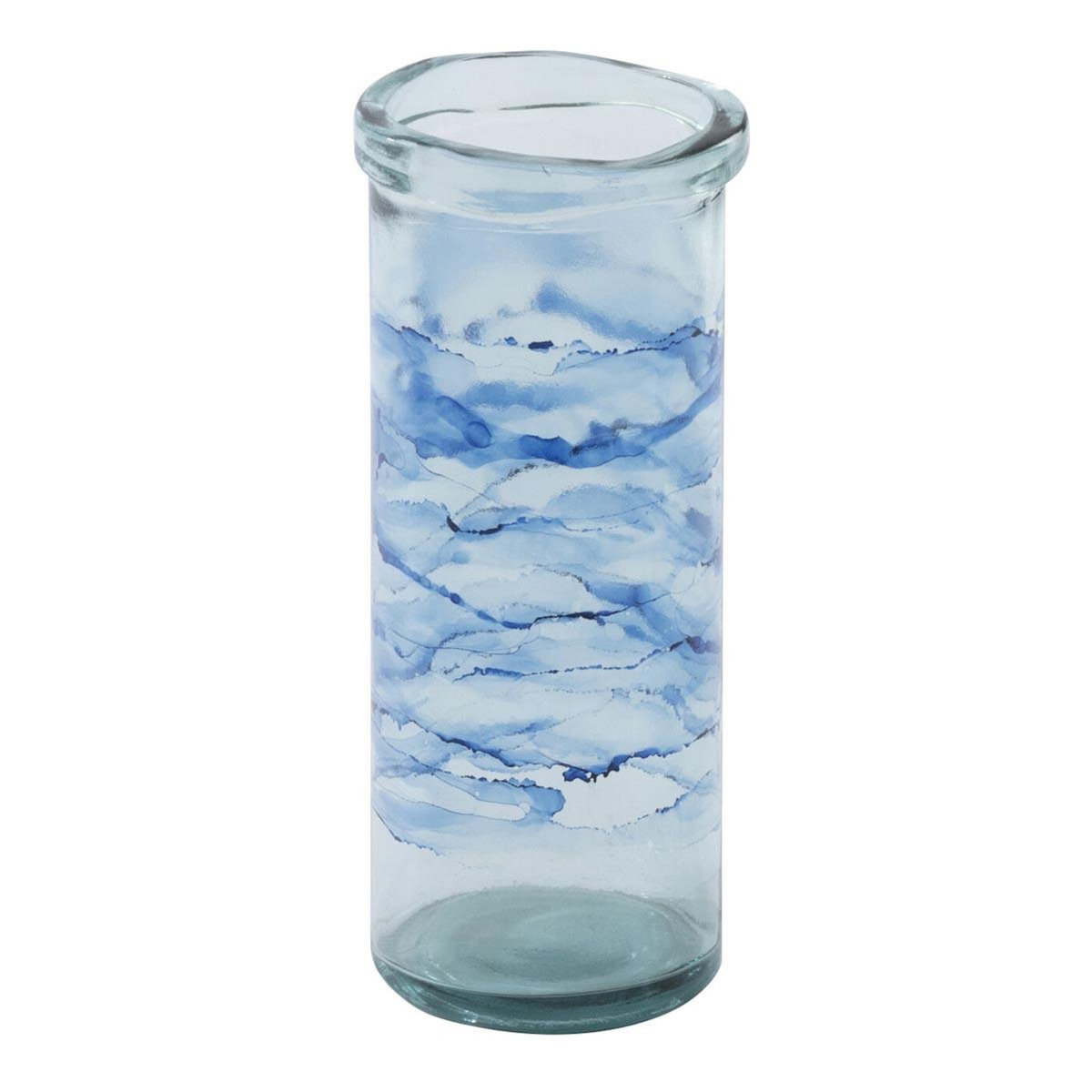 Paris Prix Photophore Cylindre en Verre  Vague  36cm Bleu