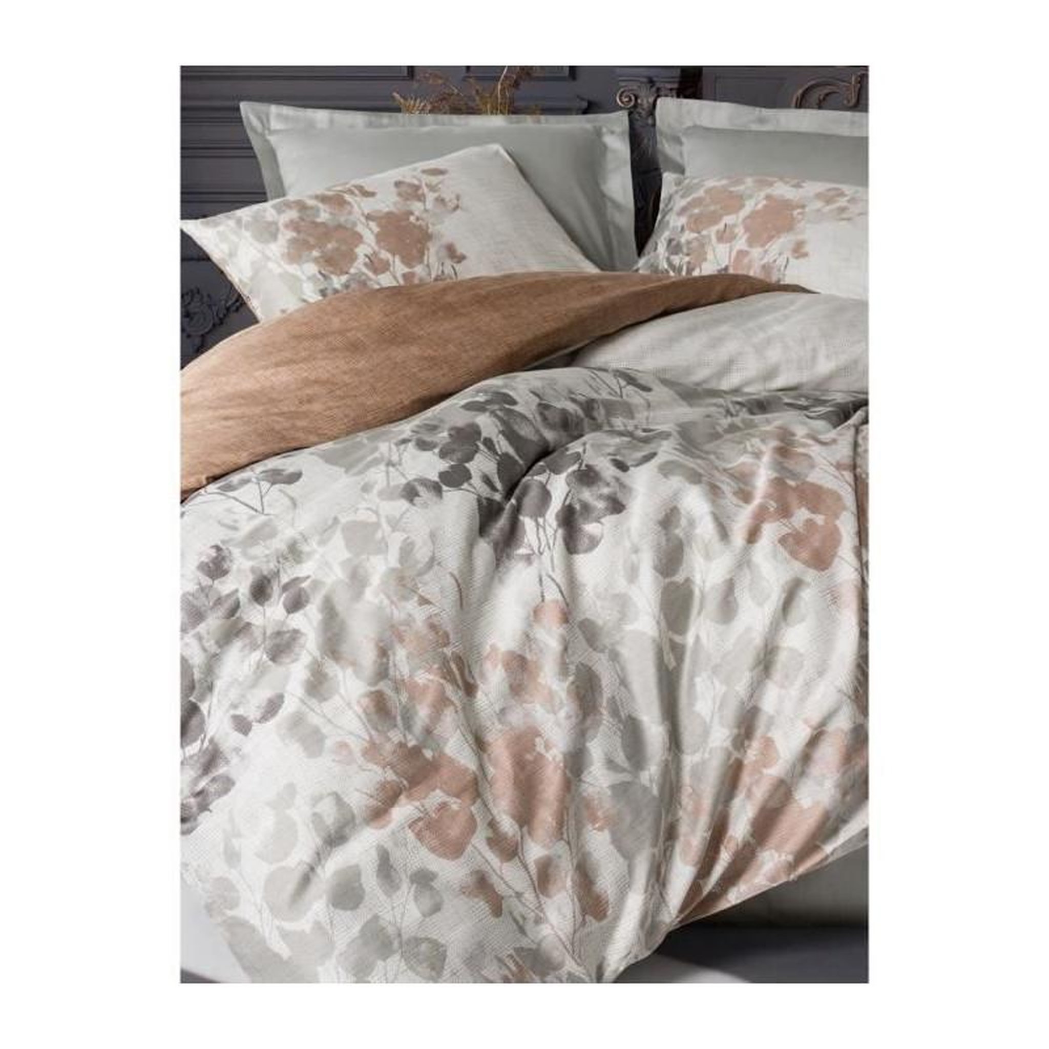 Voir la diapositive 4 : GENERIQUE Parure de lit - 129CTN64855 - 1 housse de couette 220 x 240 cm + 2 taies d'oreiller 60 x 60 cm - Satiné 100% coton - Gris