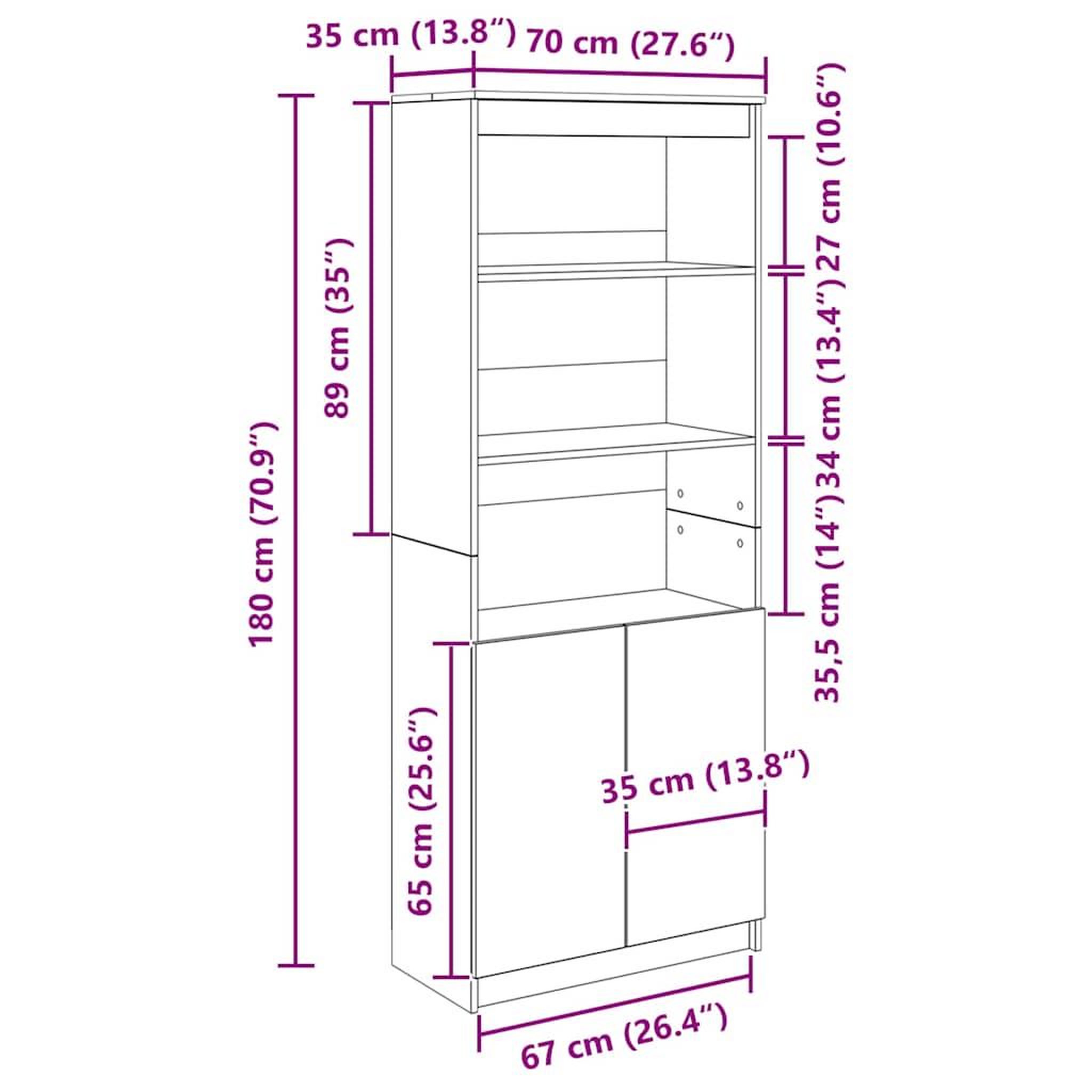 Voir la diapositive 6 : VIDAXL Buffet haut chene noir 70x35x180 cm bois d'ingenierie