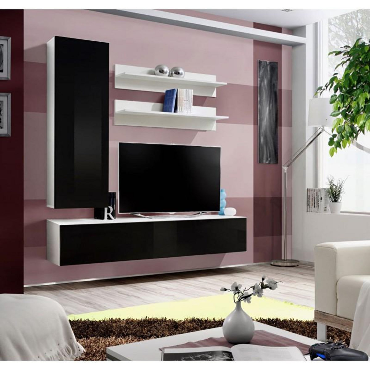 Paris Prix Meuble TV Mural Design  Fly I  170cm Noir & Blanc