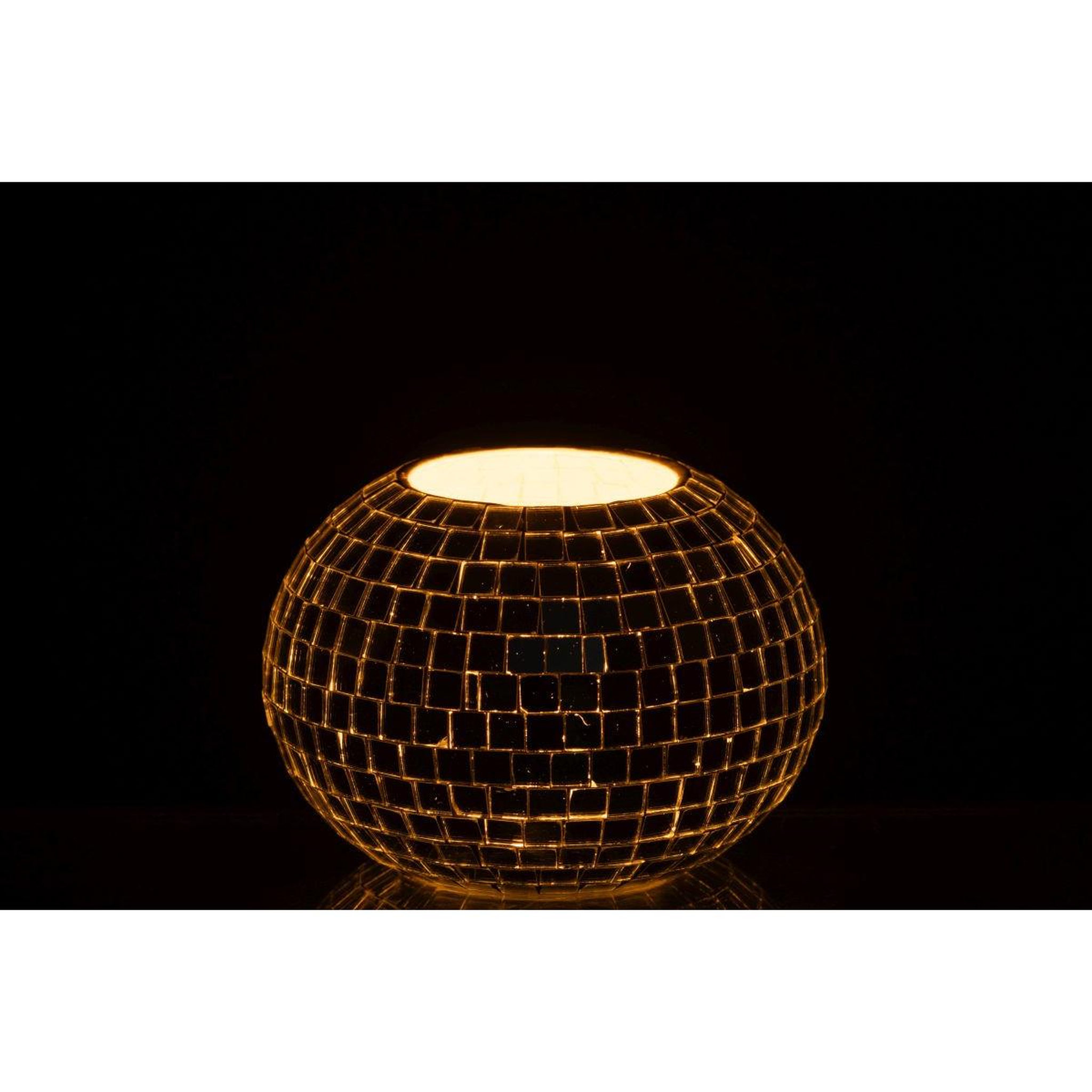 Voir la diapositive 6 : J-LINE Photophore mosaïque en verre  disco  16cm argent