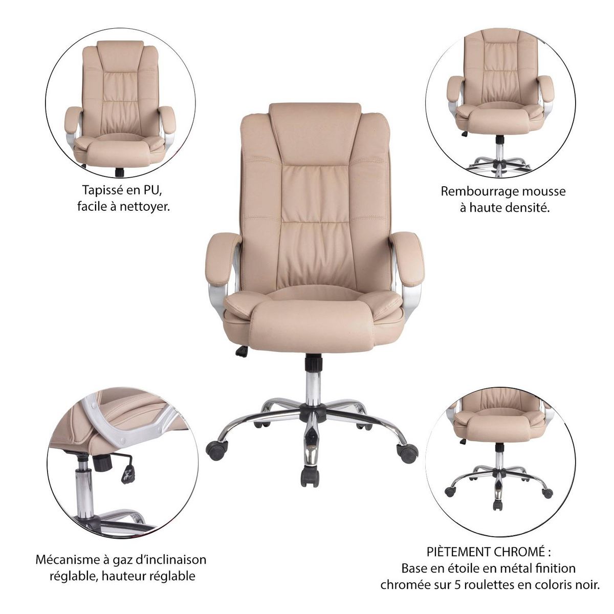 VS VENTA-STOCK Chaise de Bureau Karen Elevable et Fauteuil inclinable en Simili Cuir Taupe