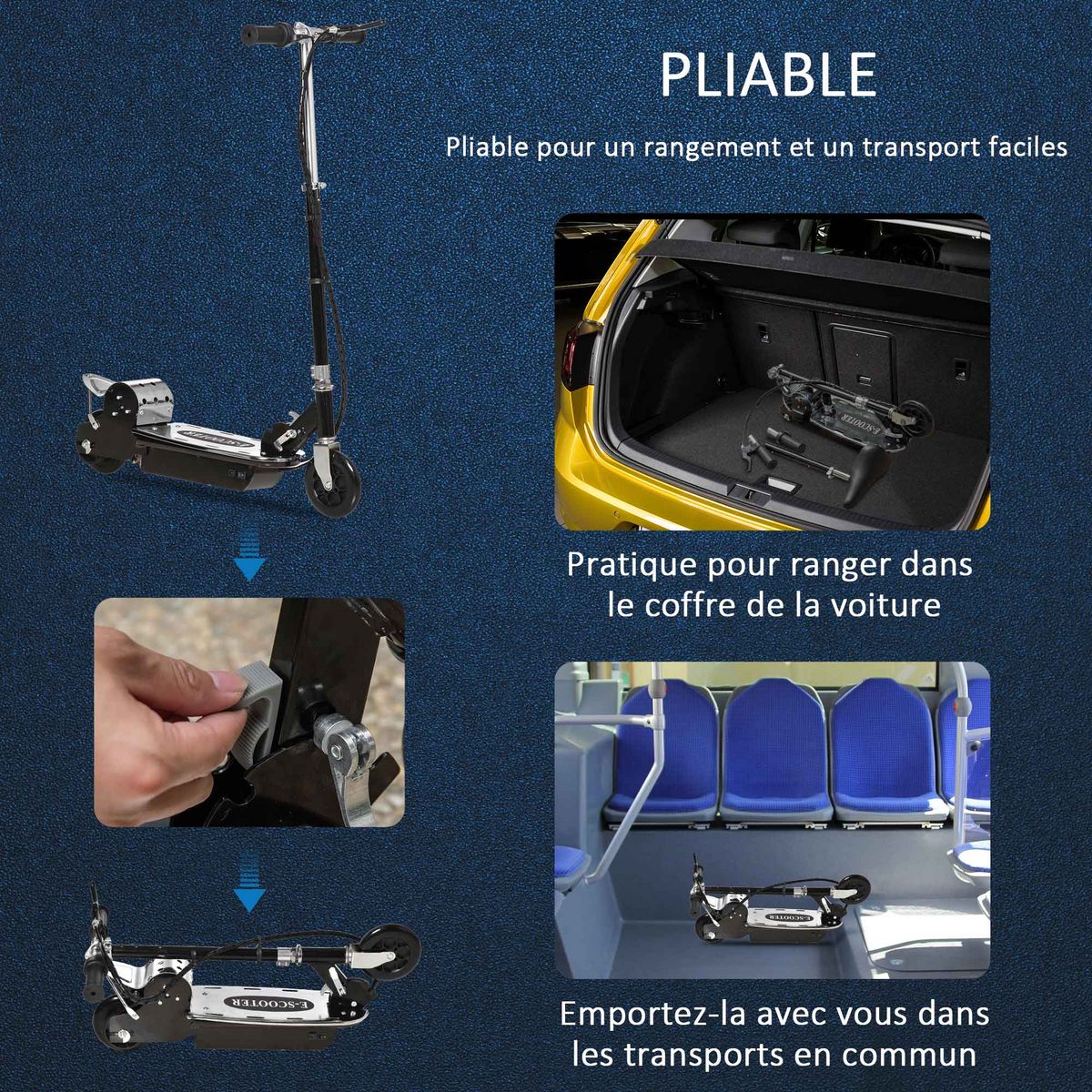 HOMCOM Trottinette Électrique 120 W Pliable pour Enfants de 7 à 12 Ans 10 Km/h Max. Hauteur Guidon Réglable 2 Roues en PU Coloris Noir et Argent