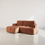 BEST MOBILIER Leonie - canapé d'angle gauche 4 places convertible avec coffre en velours texturé. Coloris disponibles : Beige