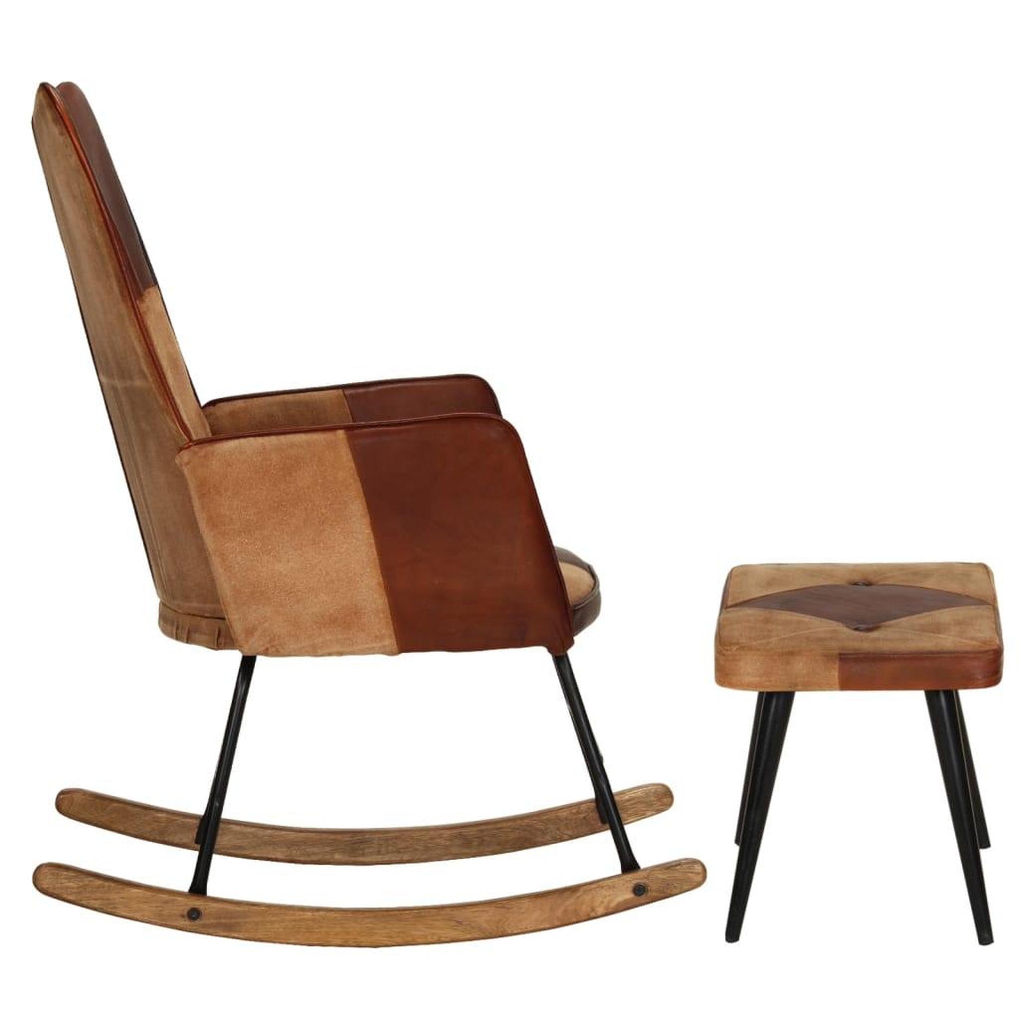 Voir la diapositive 3 : VIDAXL Chaise a bascule et repose-pieds Marron Cuir veritable et toile