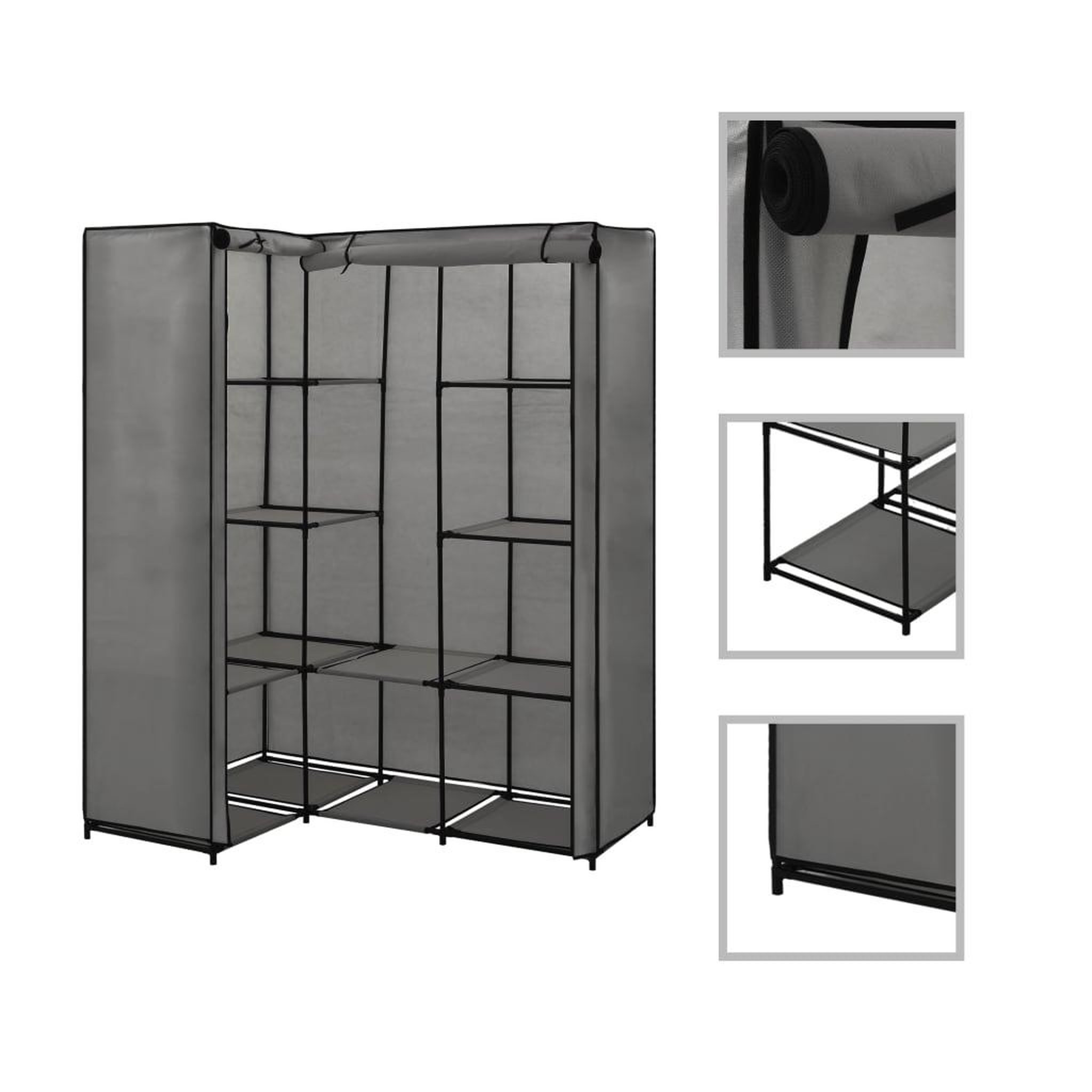 Voir la diapositive 1 : VIDAXL Garde-robe d'angle Gris 130 x 87 x 169 cm