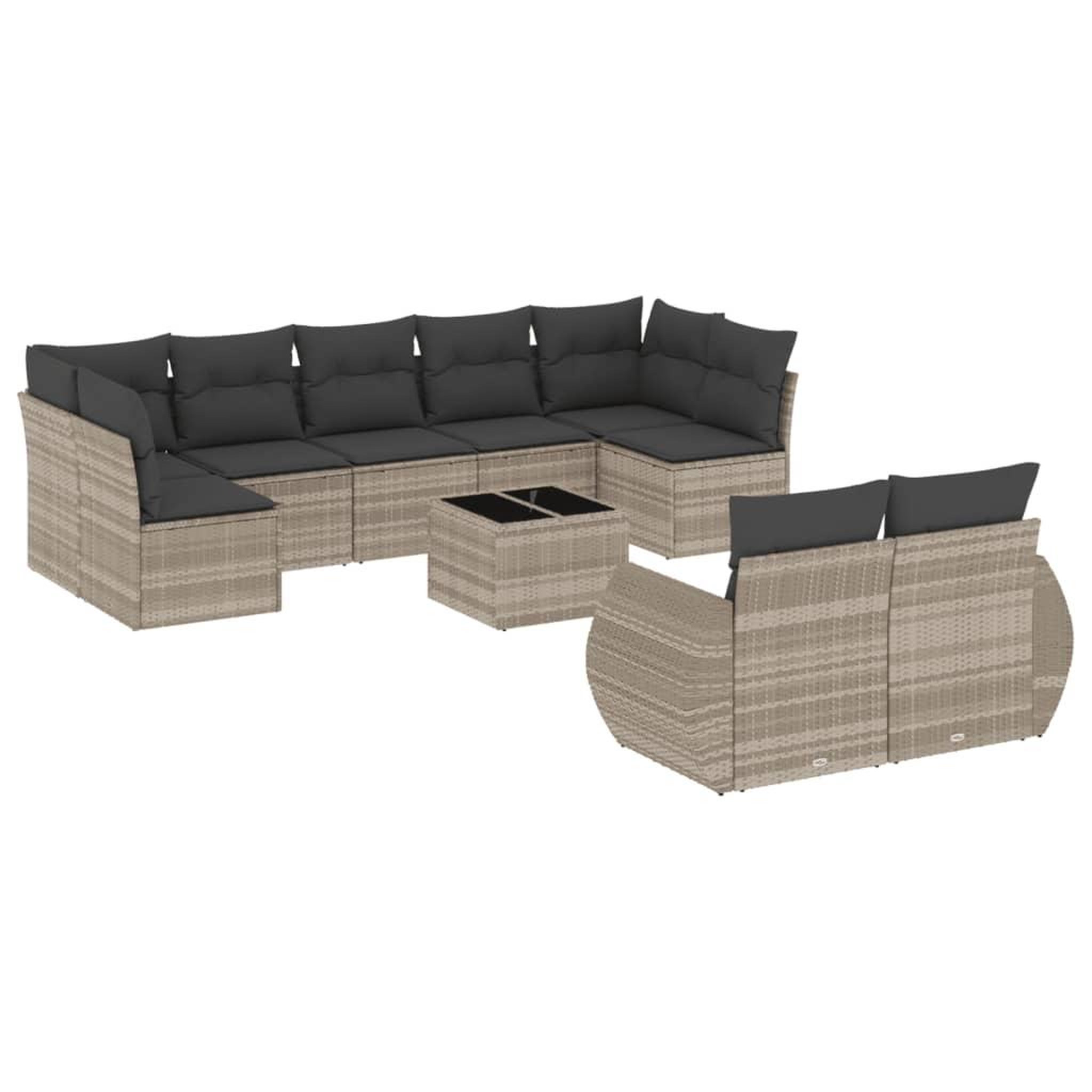 Voir la diapositive 2 : VIDAXL Salon de jardin avec coussins 10 pcs gris clair resine tressee