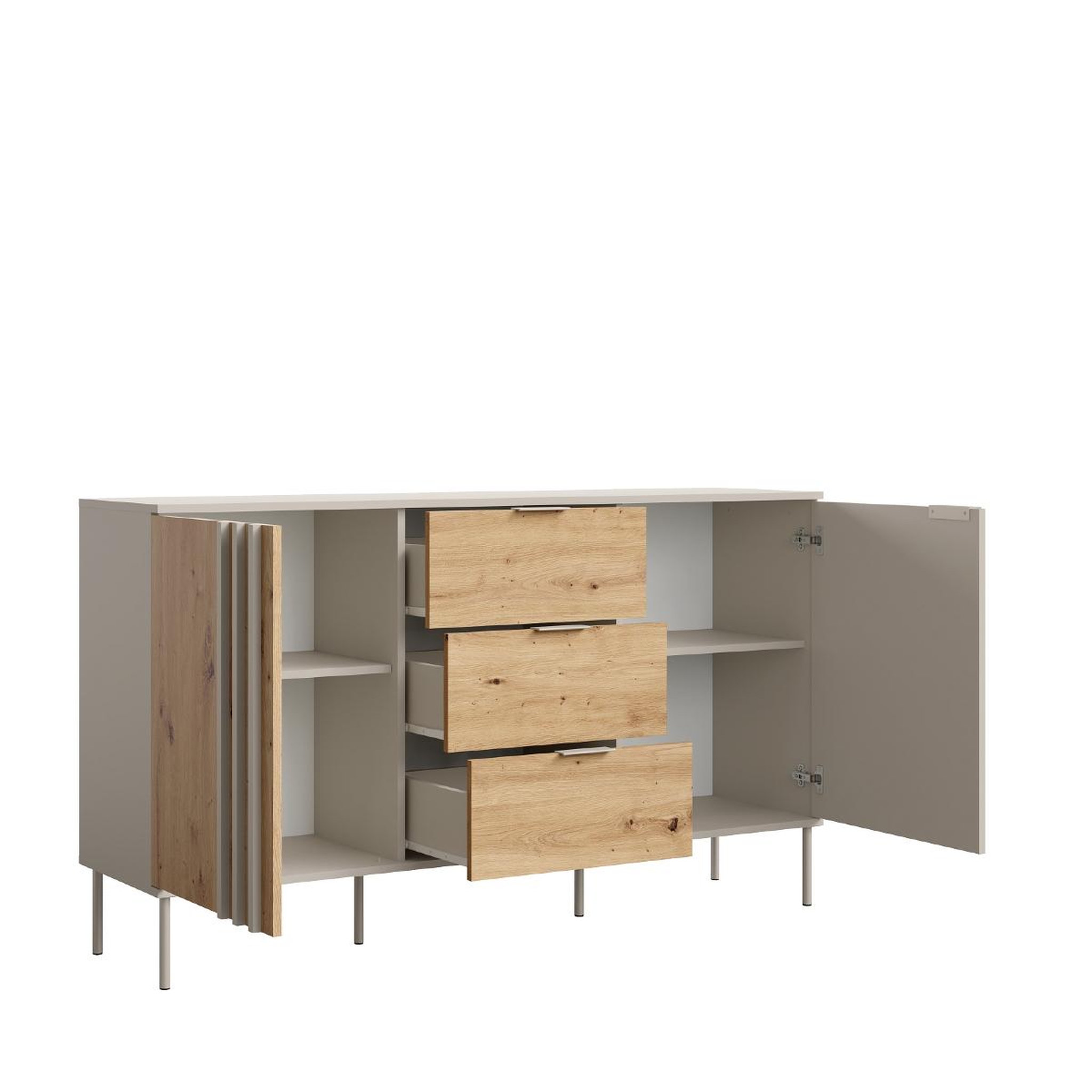 Voir la diapositive 3 : JLC KREATION Buffet bas moderne beige et bois 165cm irina