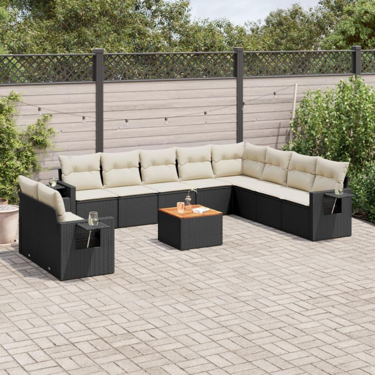 VIDAXL Salon de jardin 11 pcs avec coussins noir resine tressee