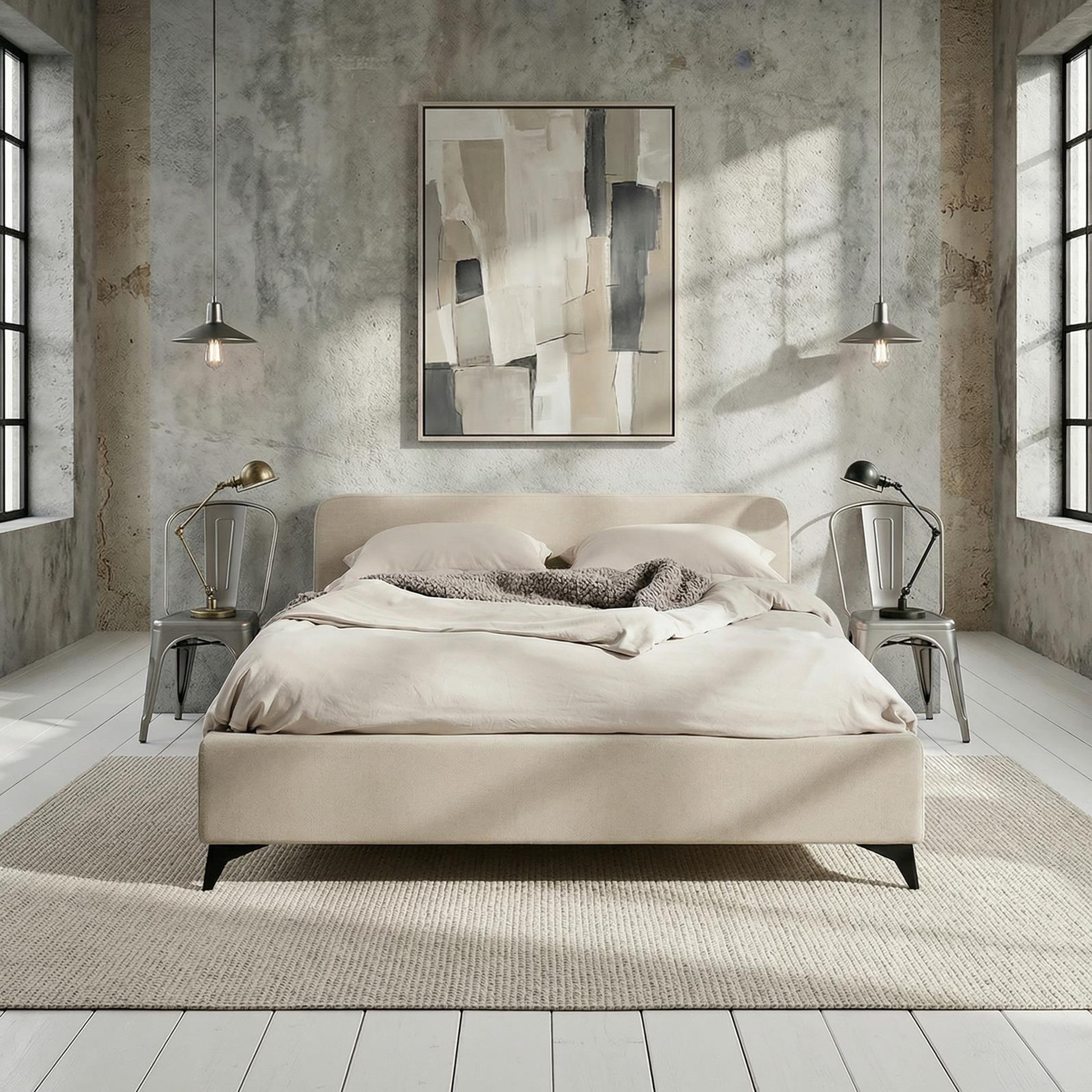 Voir la diapositive 2 : IDIMEX Lit double LEVERDA 140 x 190 cm, revêtement en tissu