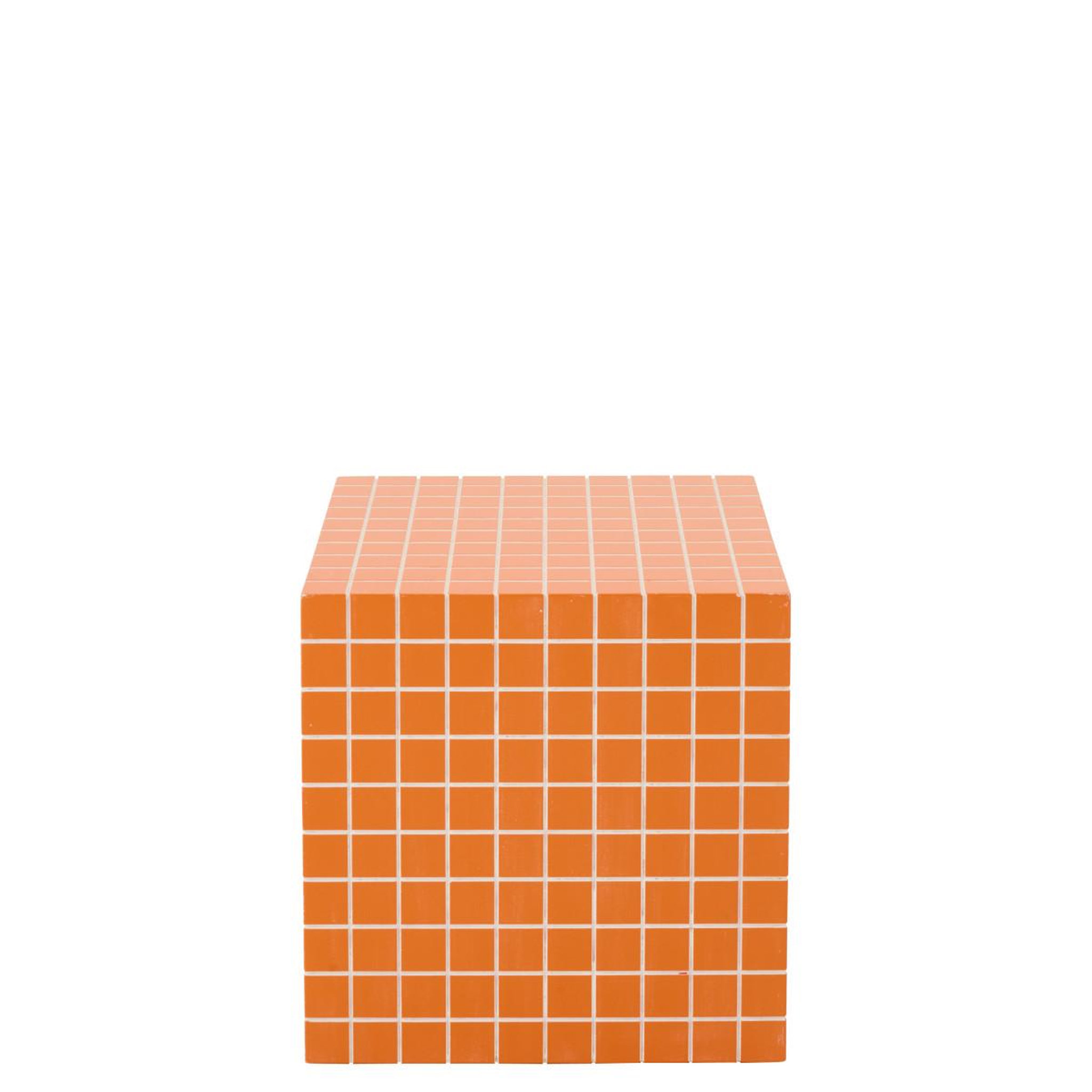 Voir la diapositive 2 : J-LINE Table d'appoint cube à carreaux  spia  35cm orange & blanc