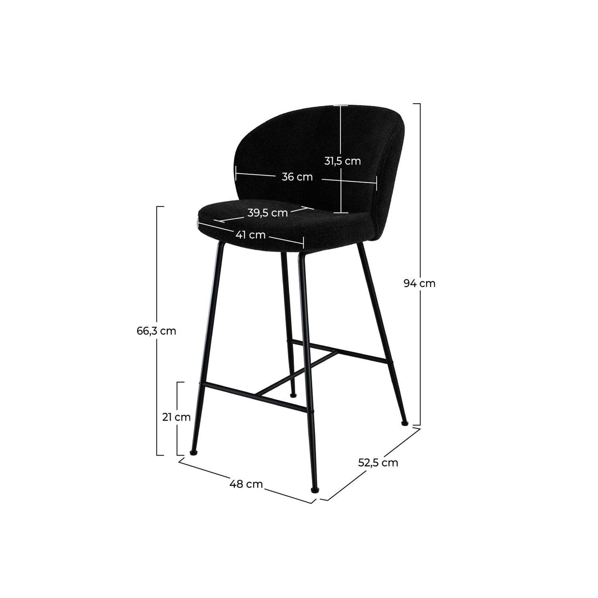 Voir la diapositive 4 : MAISON PAVANE Lot de 2 chaises pour îlot central 66,3 cm en tissu bouclé noir-groom