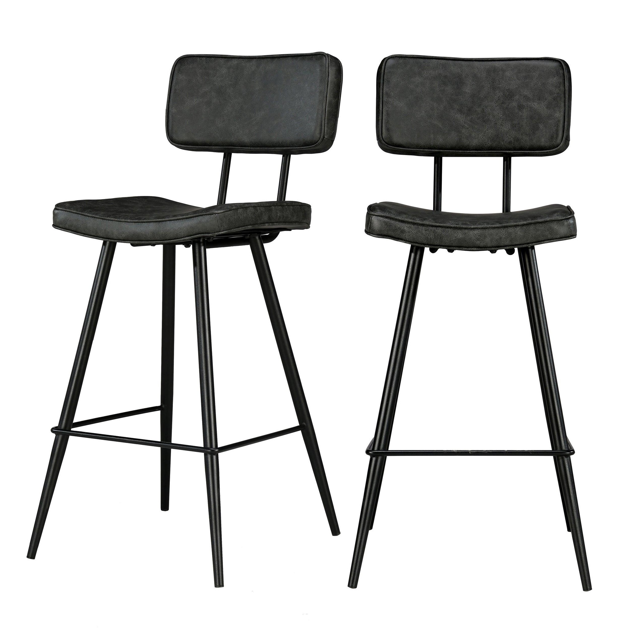 MAISON PAVANE Lot de 2 chaises de bar mi-hauteur 66 cm en cuir synthétique gris/noir-Texas