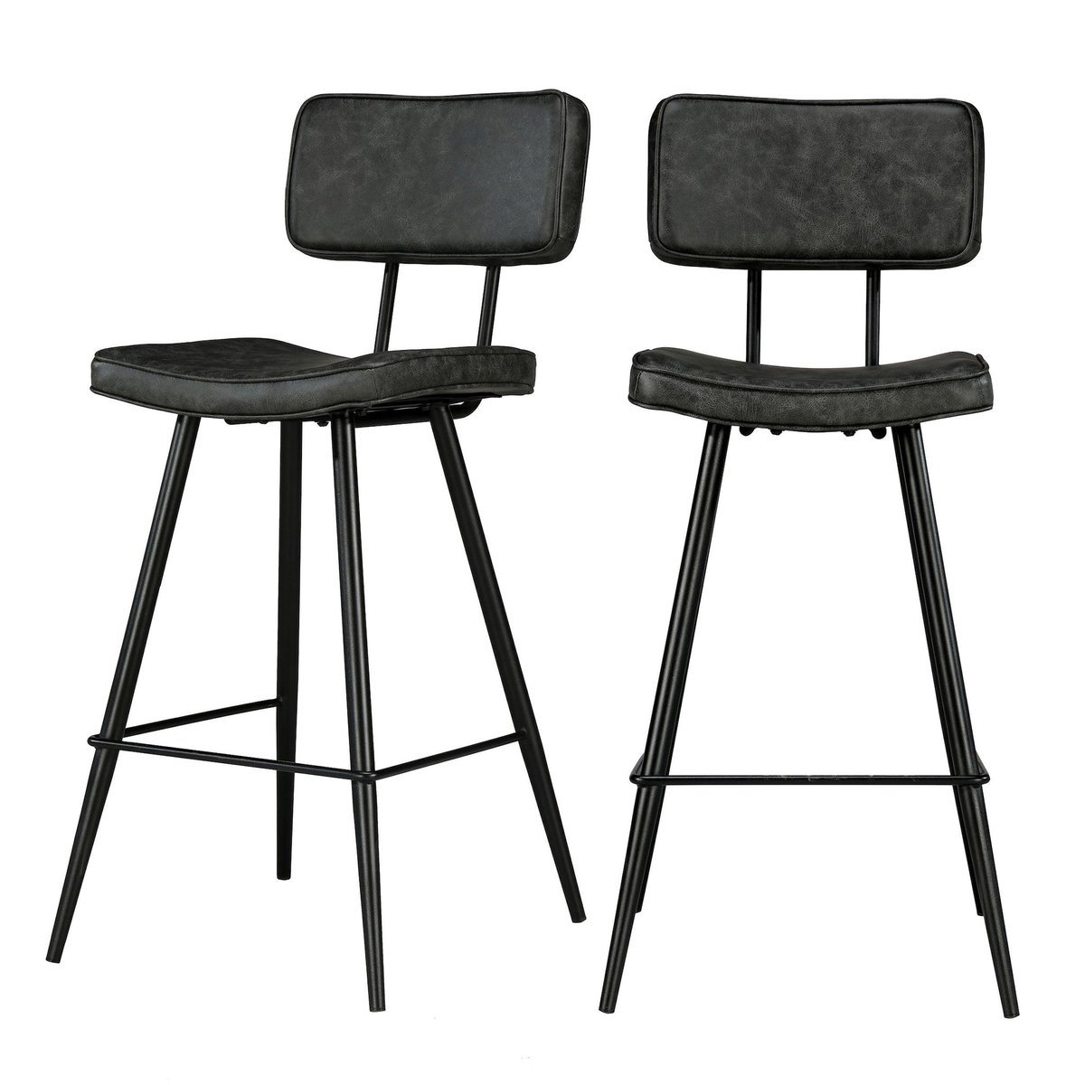Rendez vous déco Lot de 2 chaises de bar mi-hauteur 66 cm en cuir synthétique gris/noir-Texas