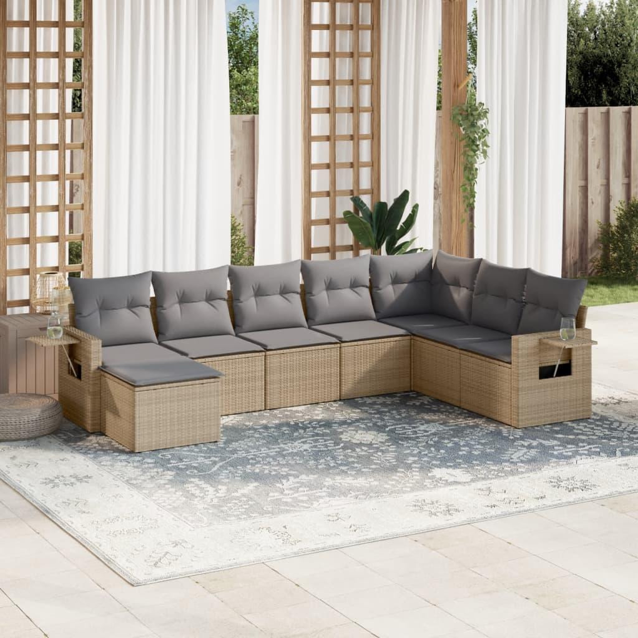 VIDAXL Salon de jardin avec coussins 8 pcs beige resine tressee