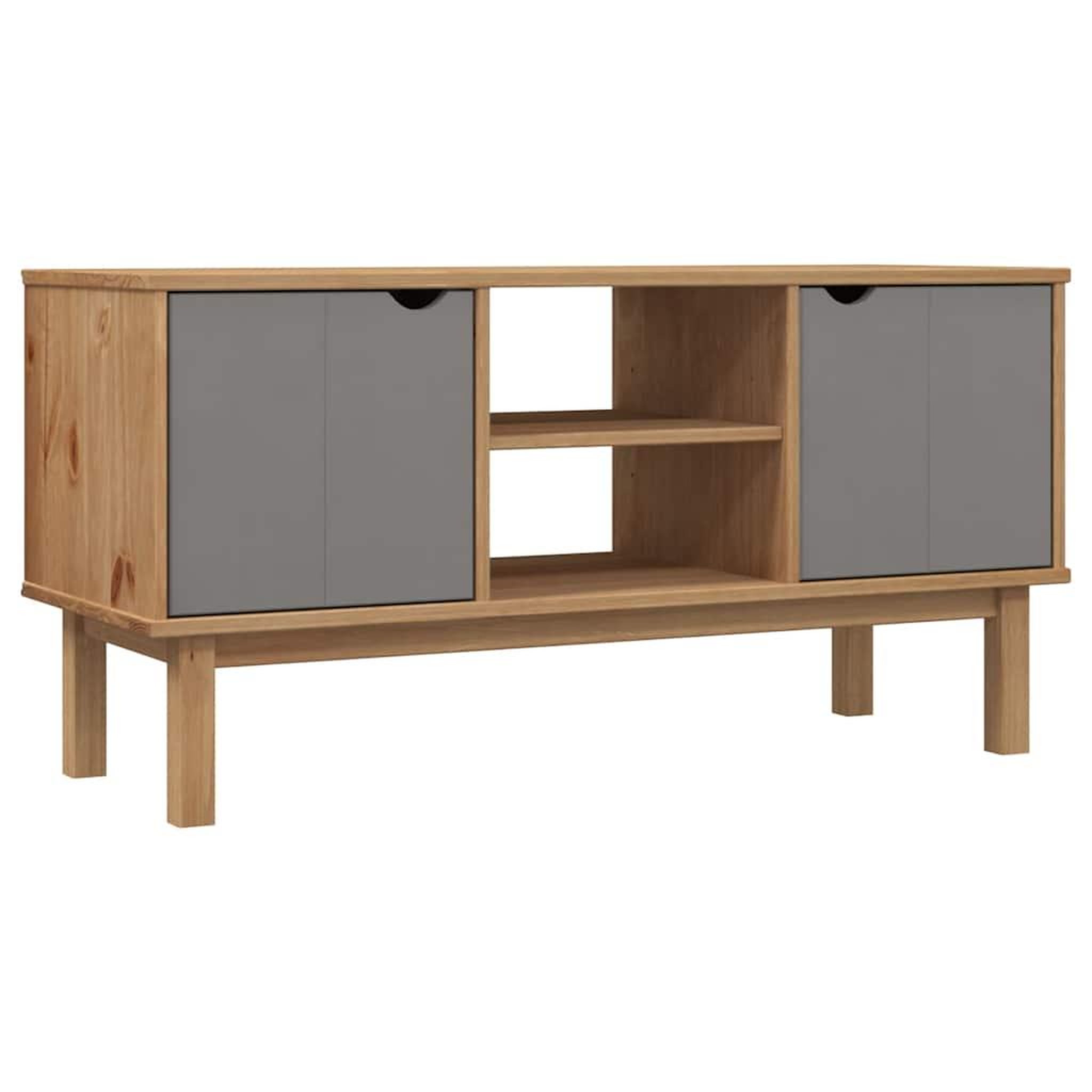 Voir la diapositive 2 : VIDAXL Meuble tv otta marron et gris 113,5x43x57 cm bois massif pin