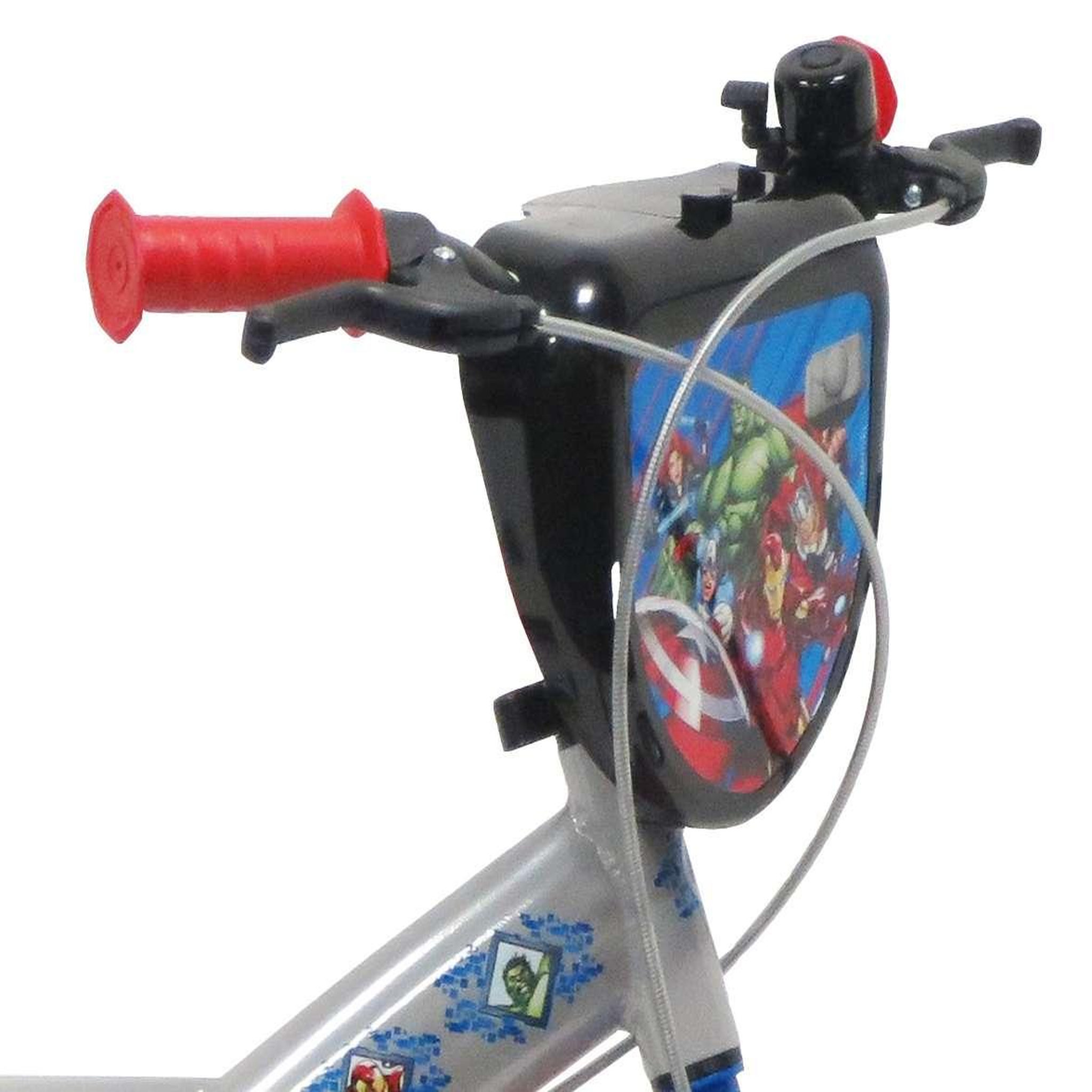 Voir la diapositive 3 : Marvel Vélo enfant - Modèle 14'' Avengers pour enfant de 95/110 cm avec stabilisateurs à molettes - Plaque décorative avant - Porte bidon - 2 freins et pneus gonflables