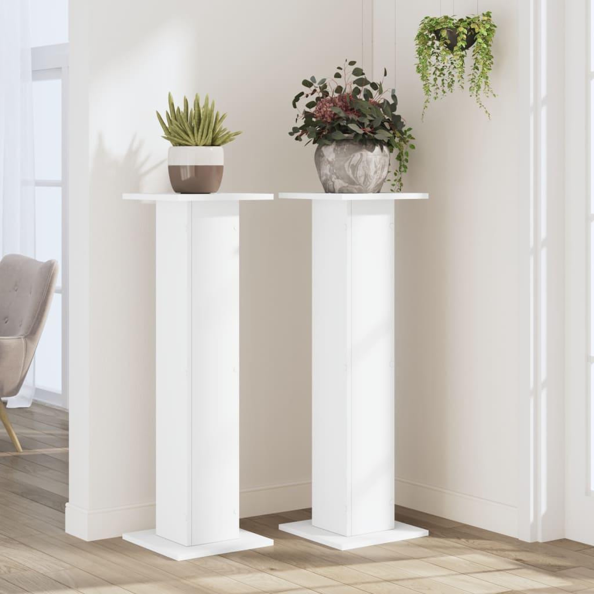 Voir la diapositive 3 : VIDAXL Supports pour plantes 2 pcs blanc 30x30x95 cm bois d'ingenierie
