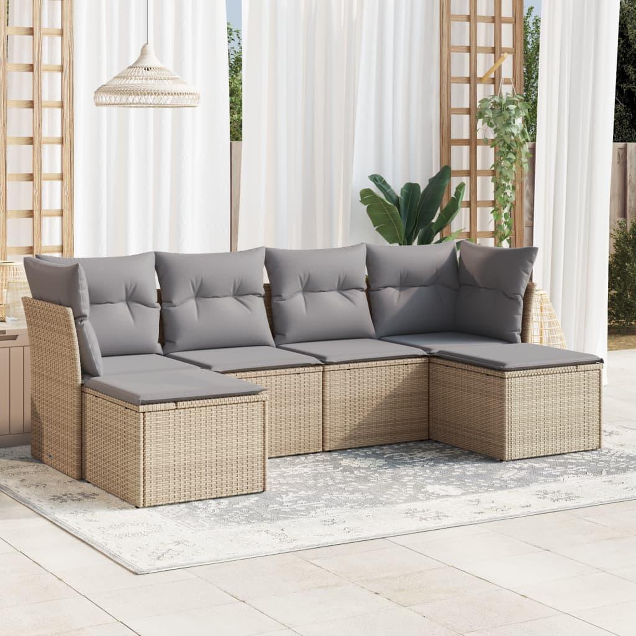 VIDAXL Salon de jardin avec coussins 6 pcs beige resine tressee