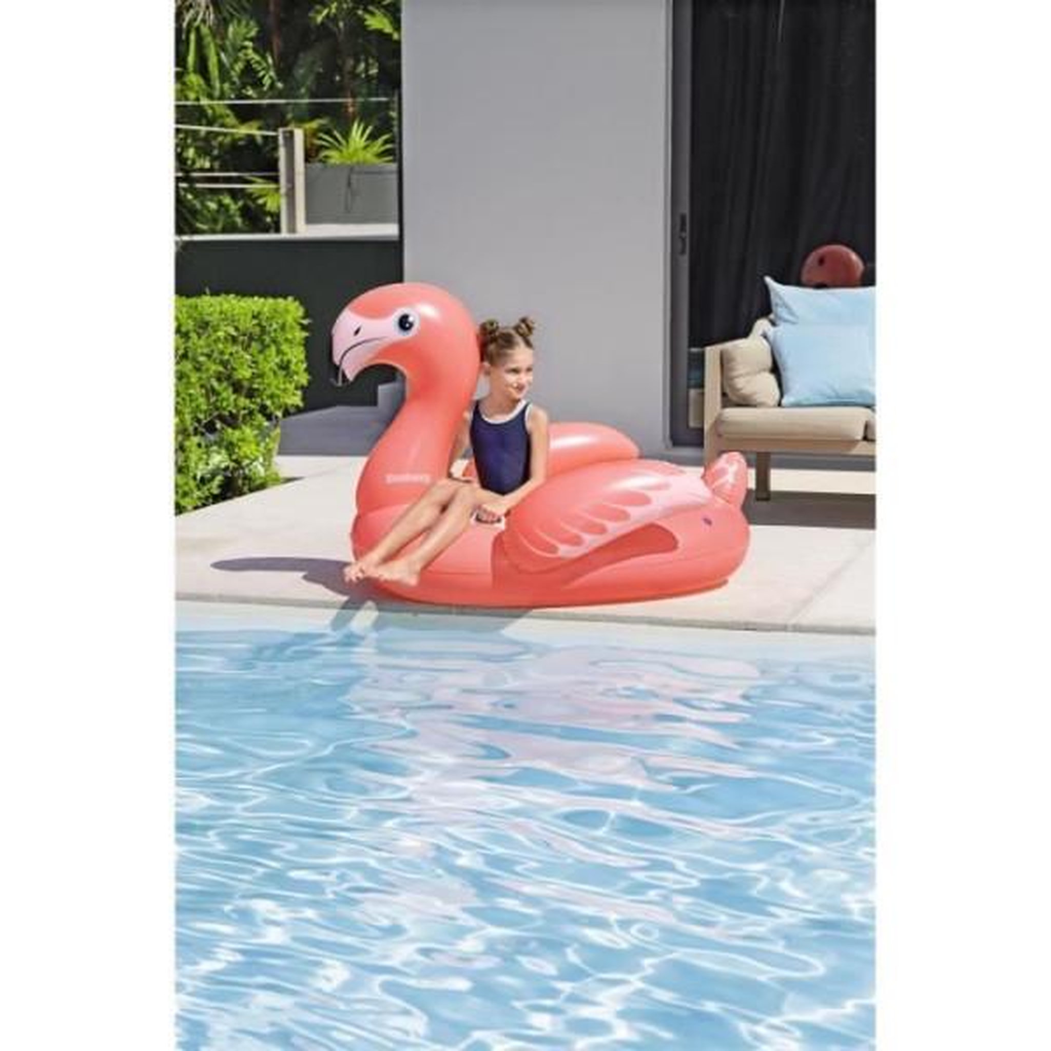 Voir la diapositive 5 : BESTWAY Bouée a chevaucher - bestway - flamant rose - 138 x 107 cm
