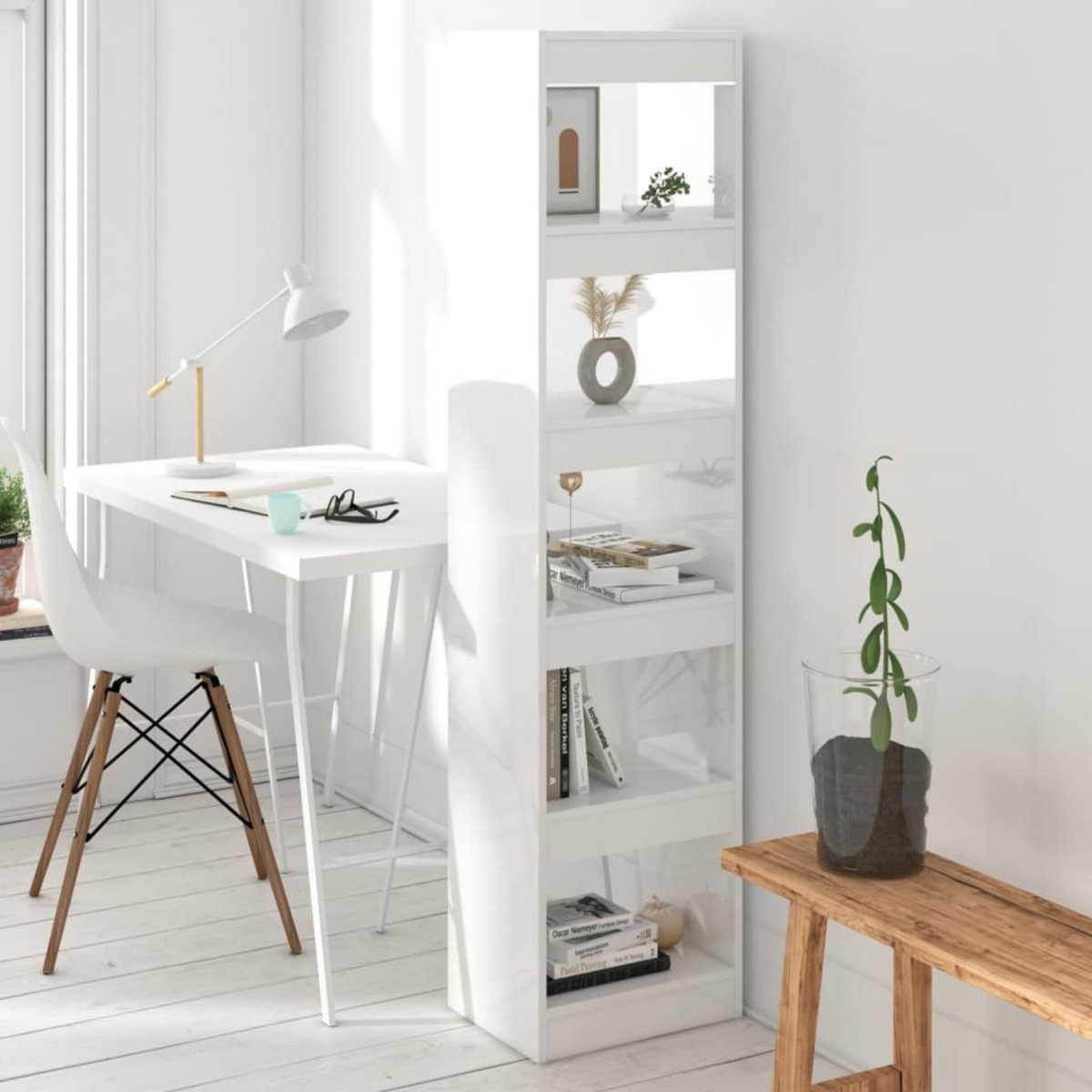 VIDAXL Bibliotheque/Separateur de piece Blanc brillant 40x30x166 cm