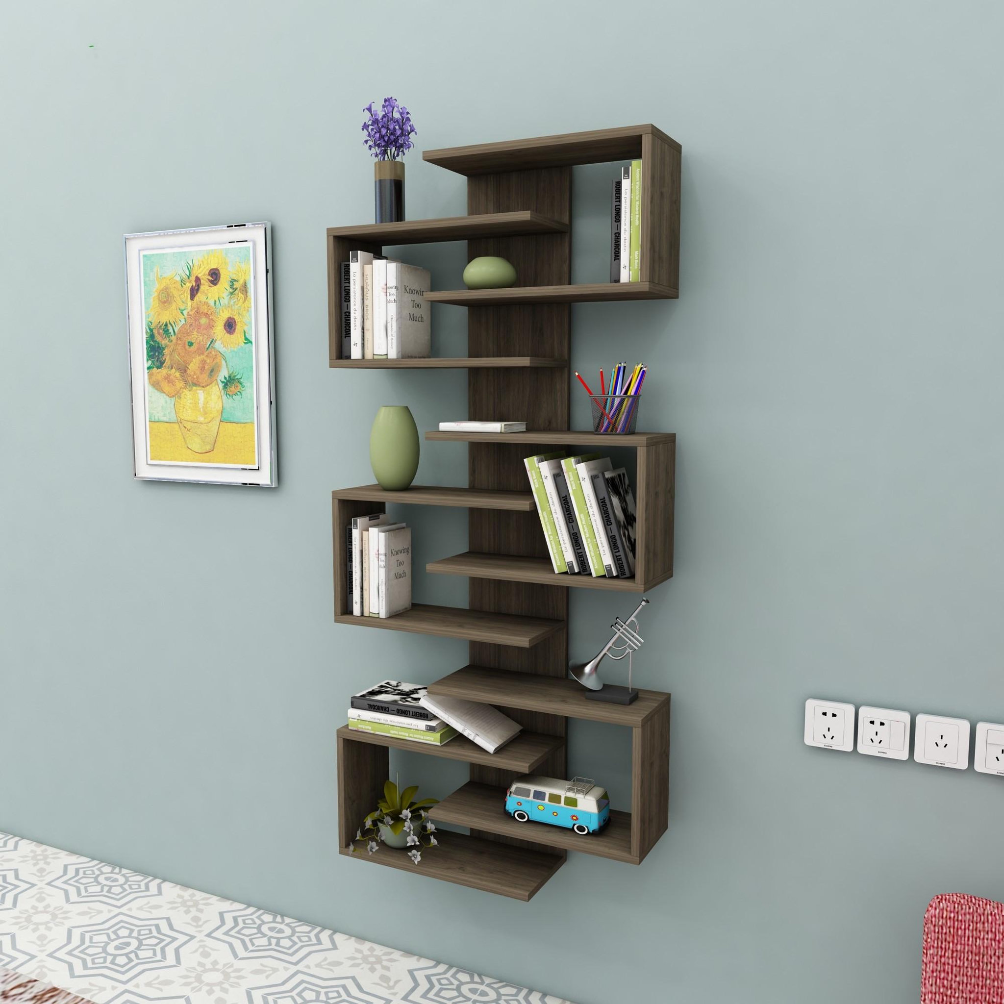 Voir la diapositive 4 : Habitat et Jardin Bibliothèque en bois  lotus  - 75 x 21 x 161 cm - noyer