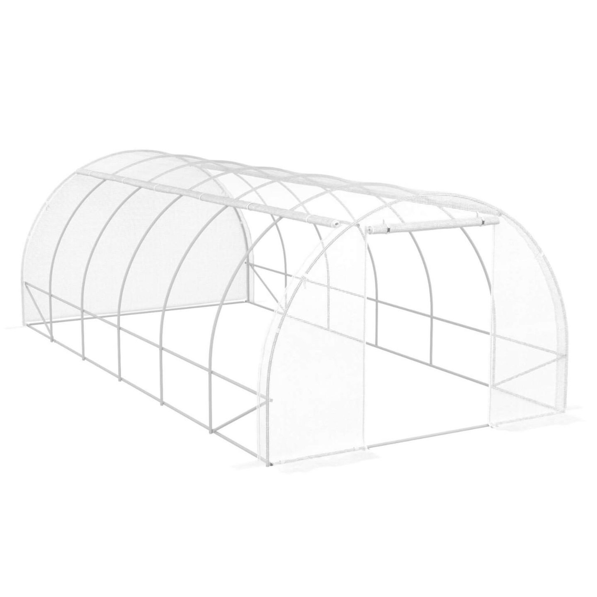 Voir la diapositive 4 : ID MARKET Serre de jardin tunnel 18m² 6 x 3 x 2 m acier galvanisé + bâche anti-uv avec porte et fenêtres crimée blanche toutes saisons