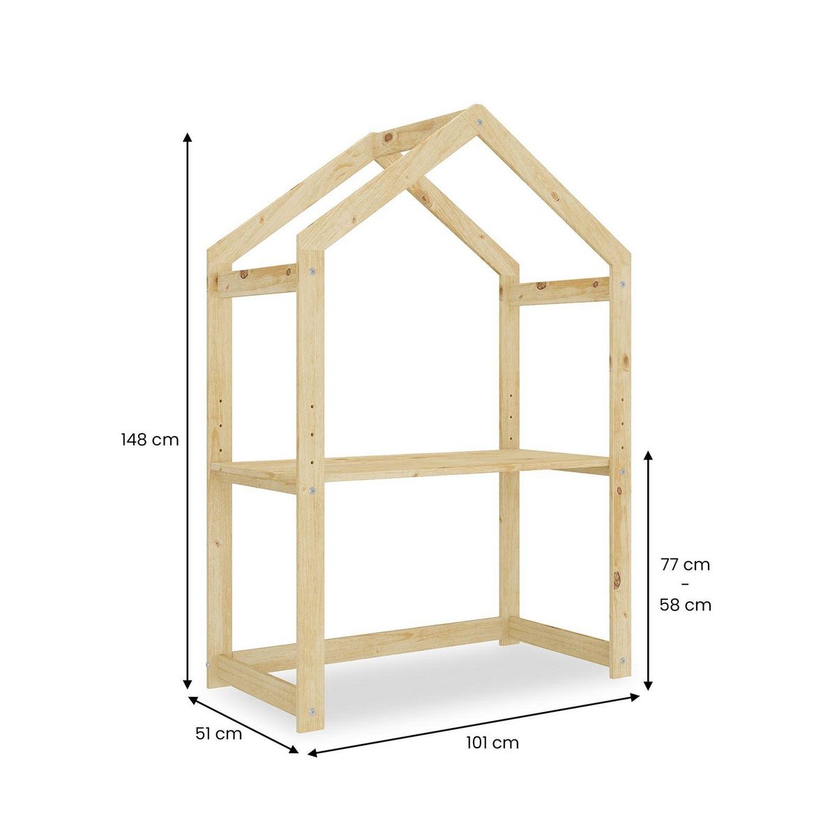 IDIMEX Bureau enfant évolutif LIA en forme de maison, en pin massif
