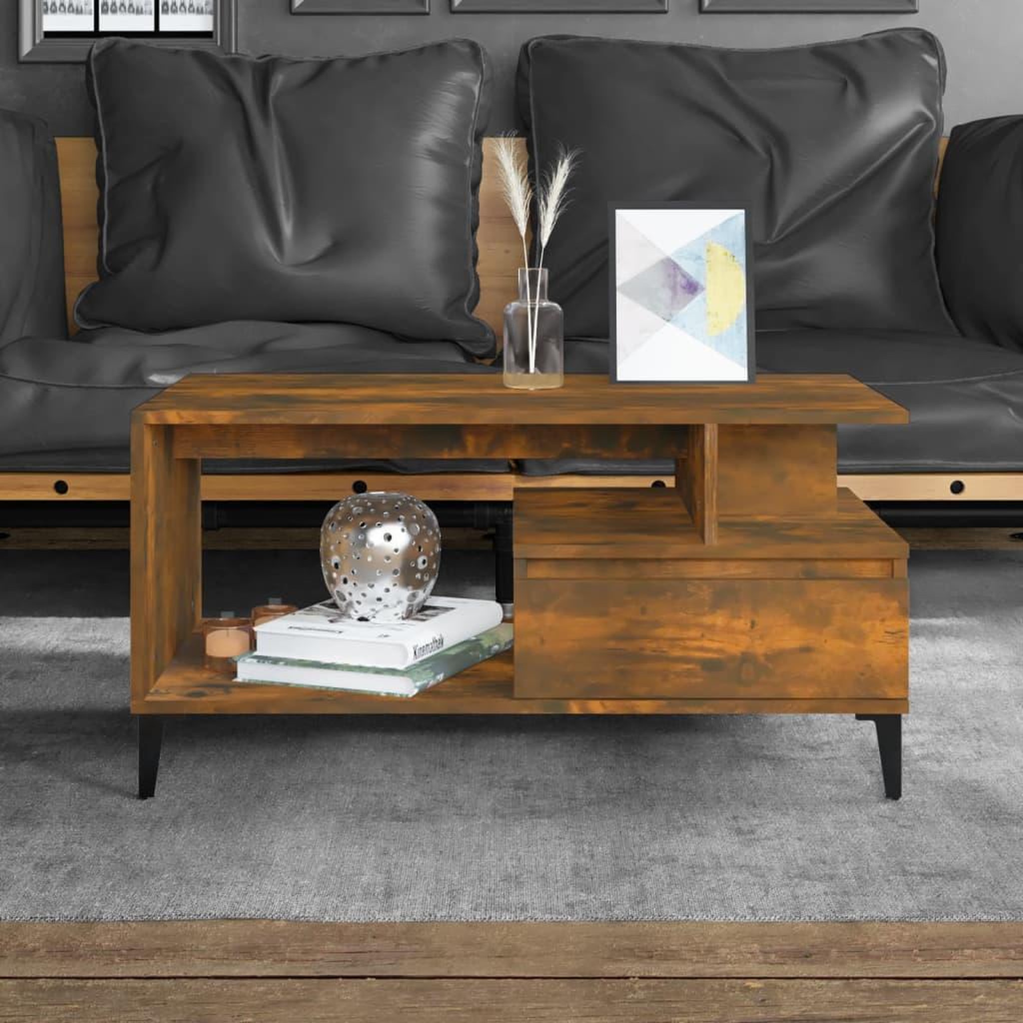 Voir la diapositive 1 : VIDAXL Table basse Chene fume 90x49x45 cm Bois d'ingenierie
