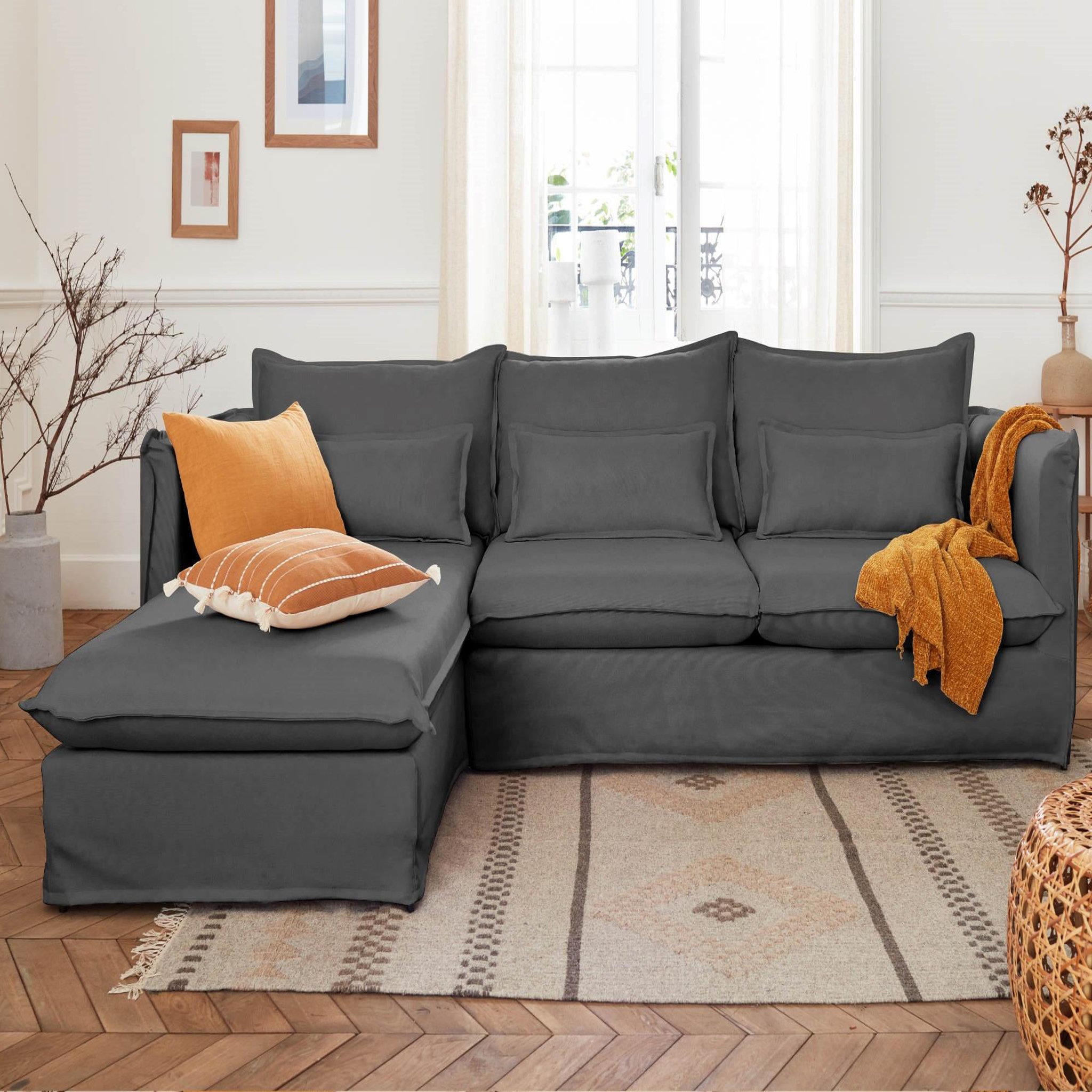 Voir la diapositive 2 : LISA DESIGN Adriann - canapé d'angle gauche fixe - 4 places - en tissu déhoussable