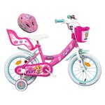 Nickelodeon Vélo enfant - Modèle 14'' Pat Patrouille à l'effigie de Stella + Casque pour enfant de 95/110 cm avec stabilisateurs - Panier avant - Porte poupée arrière - 2 freins