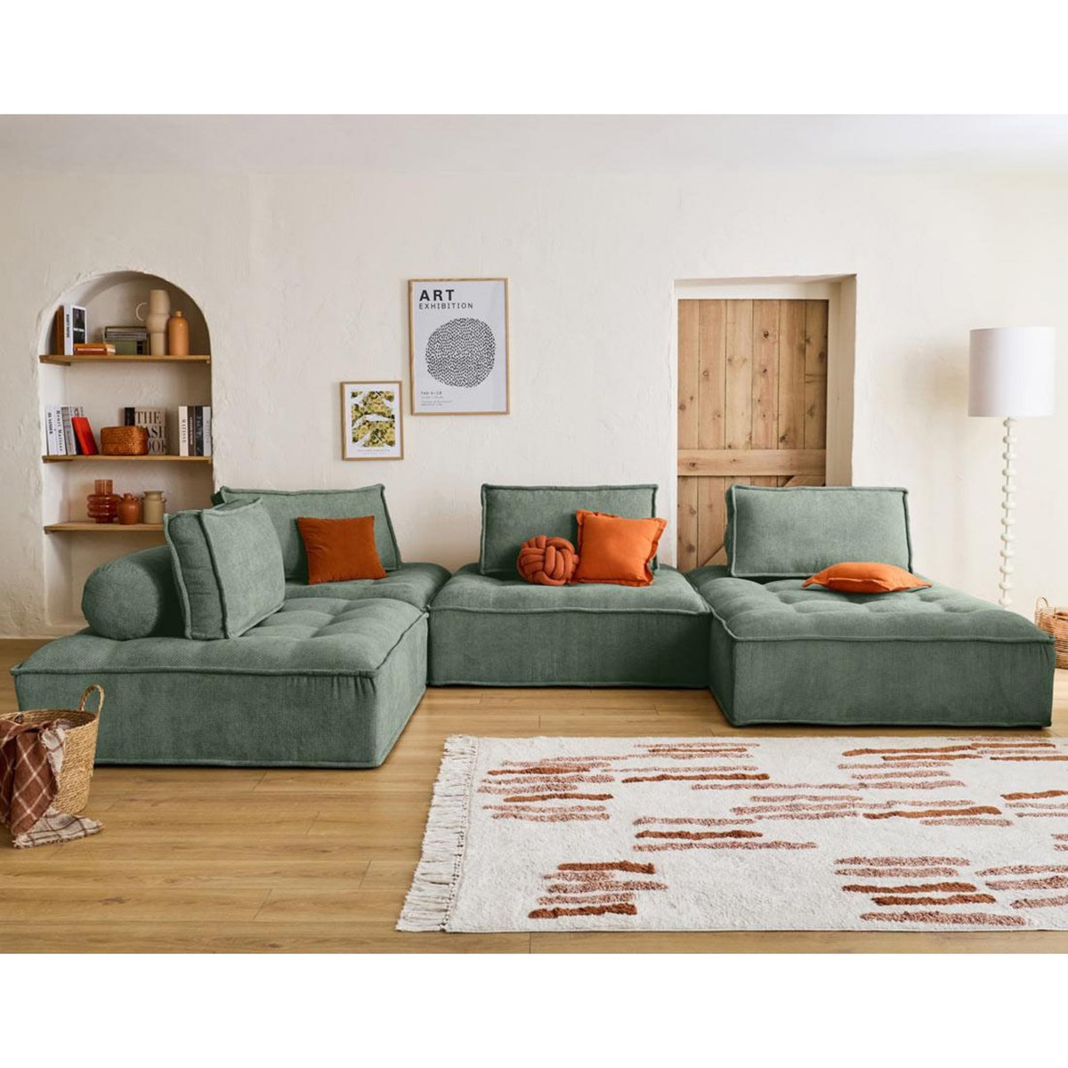 BEST MOBILIER Marisol - canapé panoramique modulable 7 places - velours texturé