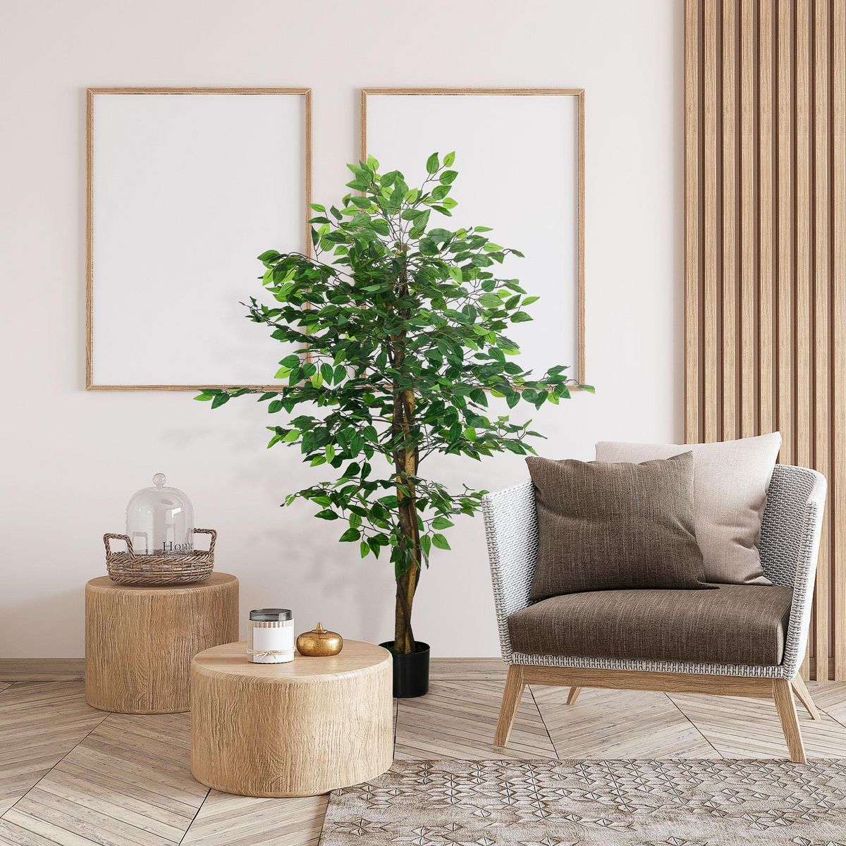 HOMCOM Arbre artificiel plante artificiel ficus hauteur 1,5 m tronc branches liane lichen feuilles grand réalisme pot inclus