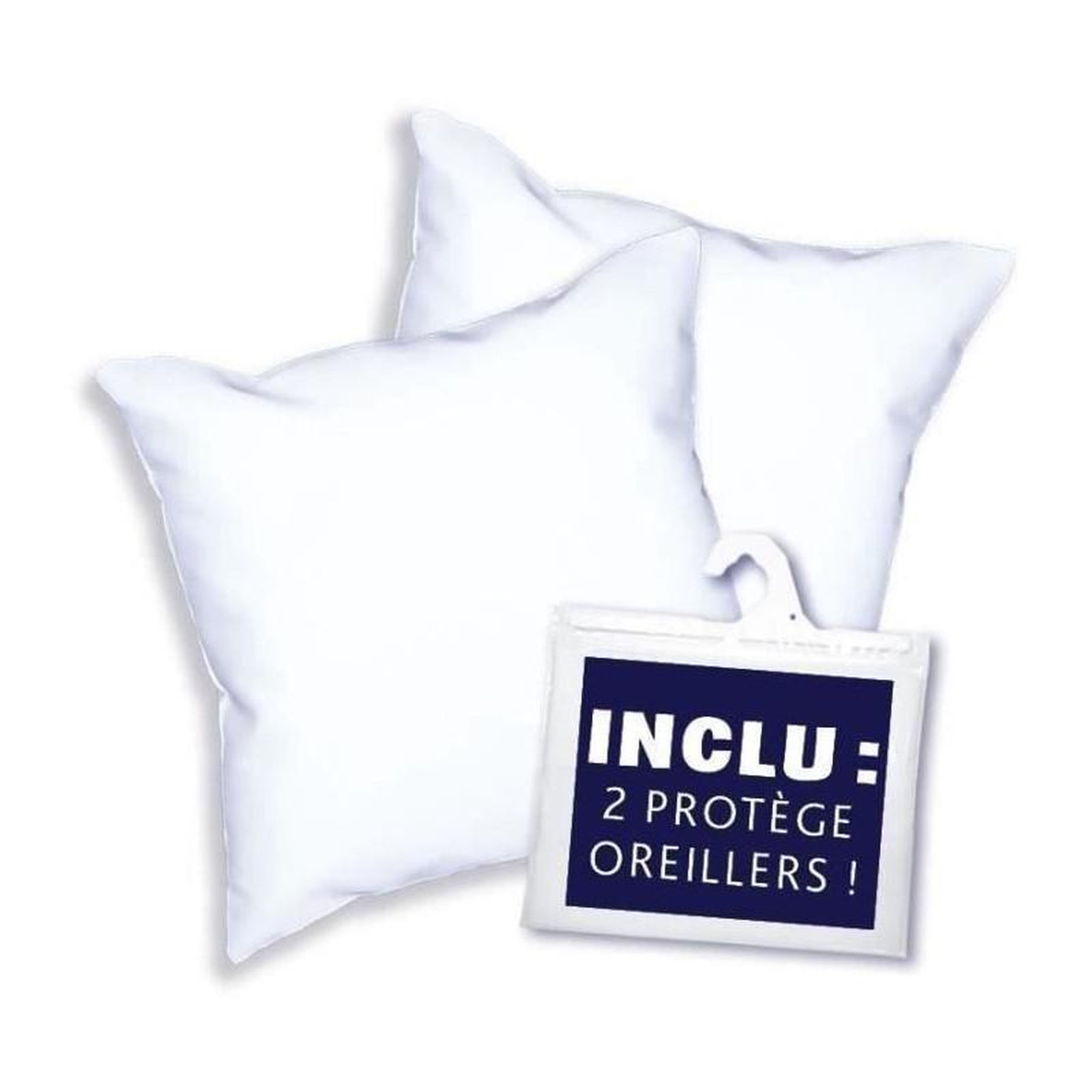 Voir la diapositive 2 : DODO DODO Pack 2 oreillers tendance 60x60cm + 2 protege oreillers imperméable 60x60 cm - Garnissage 100% Polyester