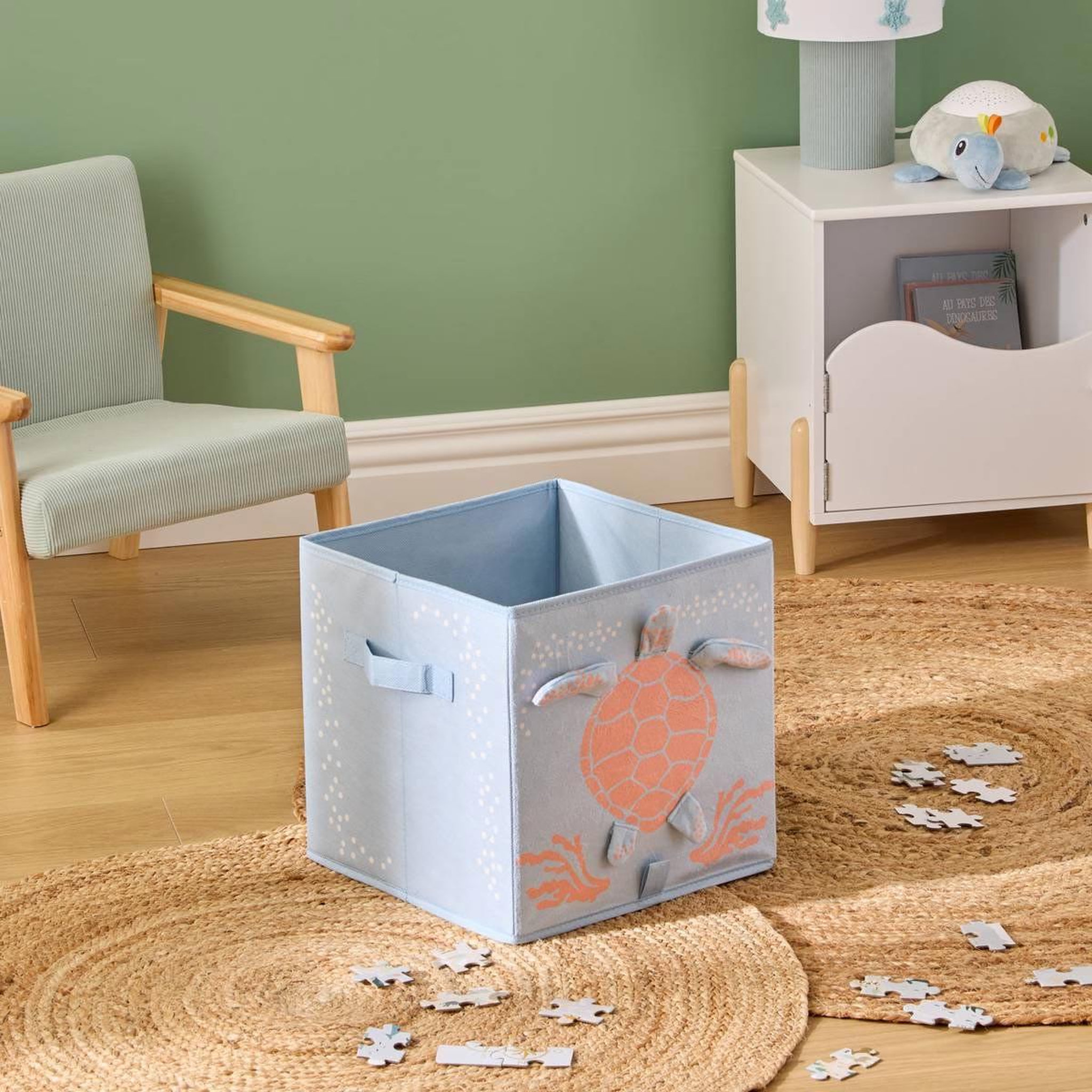 Voir la diapositive 2 : Atmosphera Kids Boîte de rangement en velours  mer  29x29cm bleu